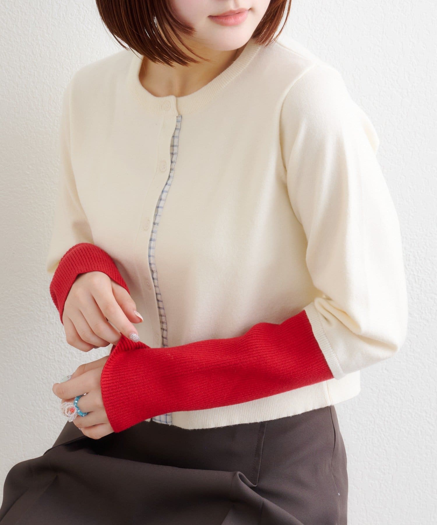 w closet(ダブルクローゼット) チェックシャツレイヤードカーディガン