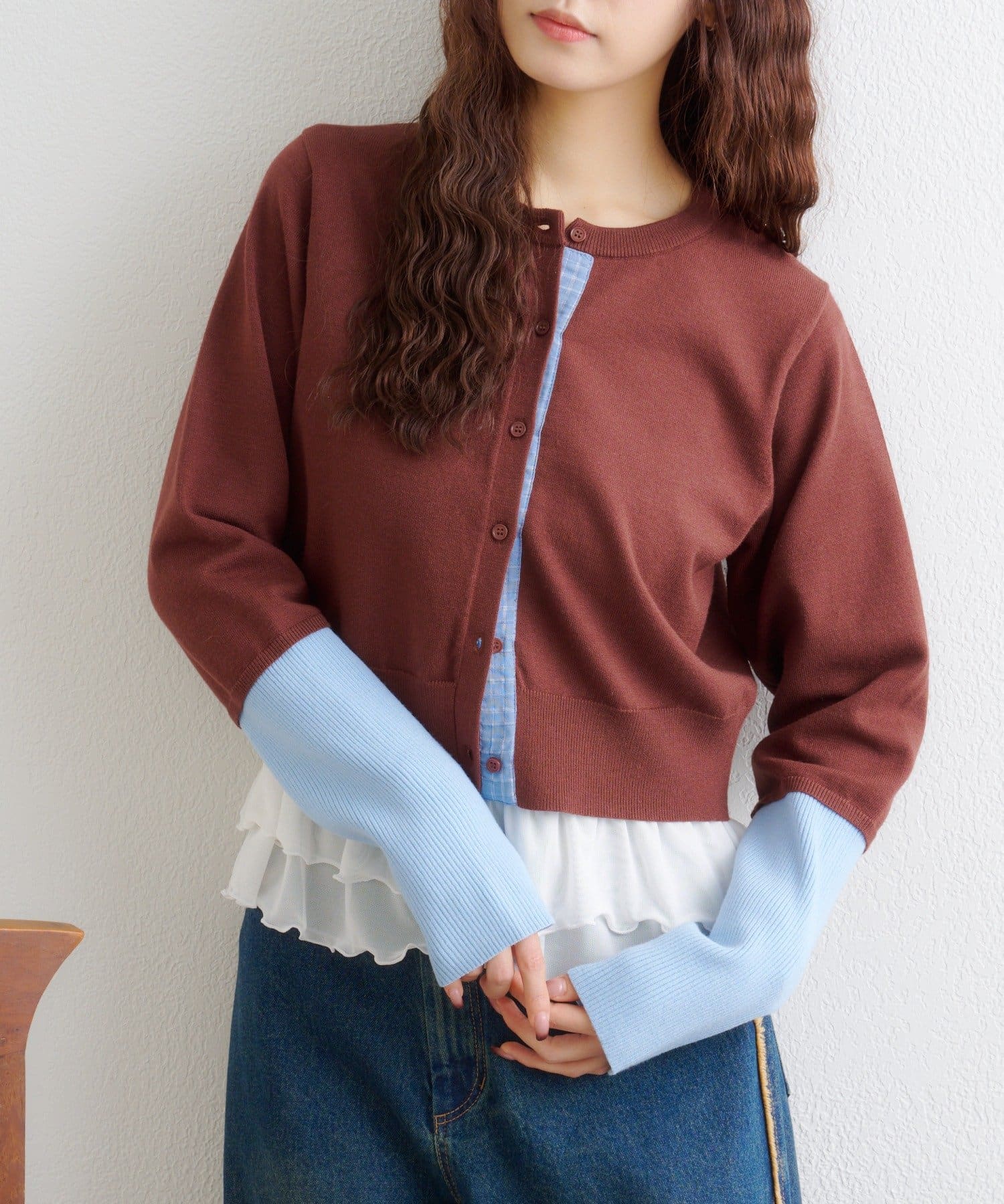 w closet(ダブルクローゼット) チェックシャツレイヤードカーディガン