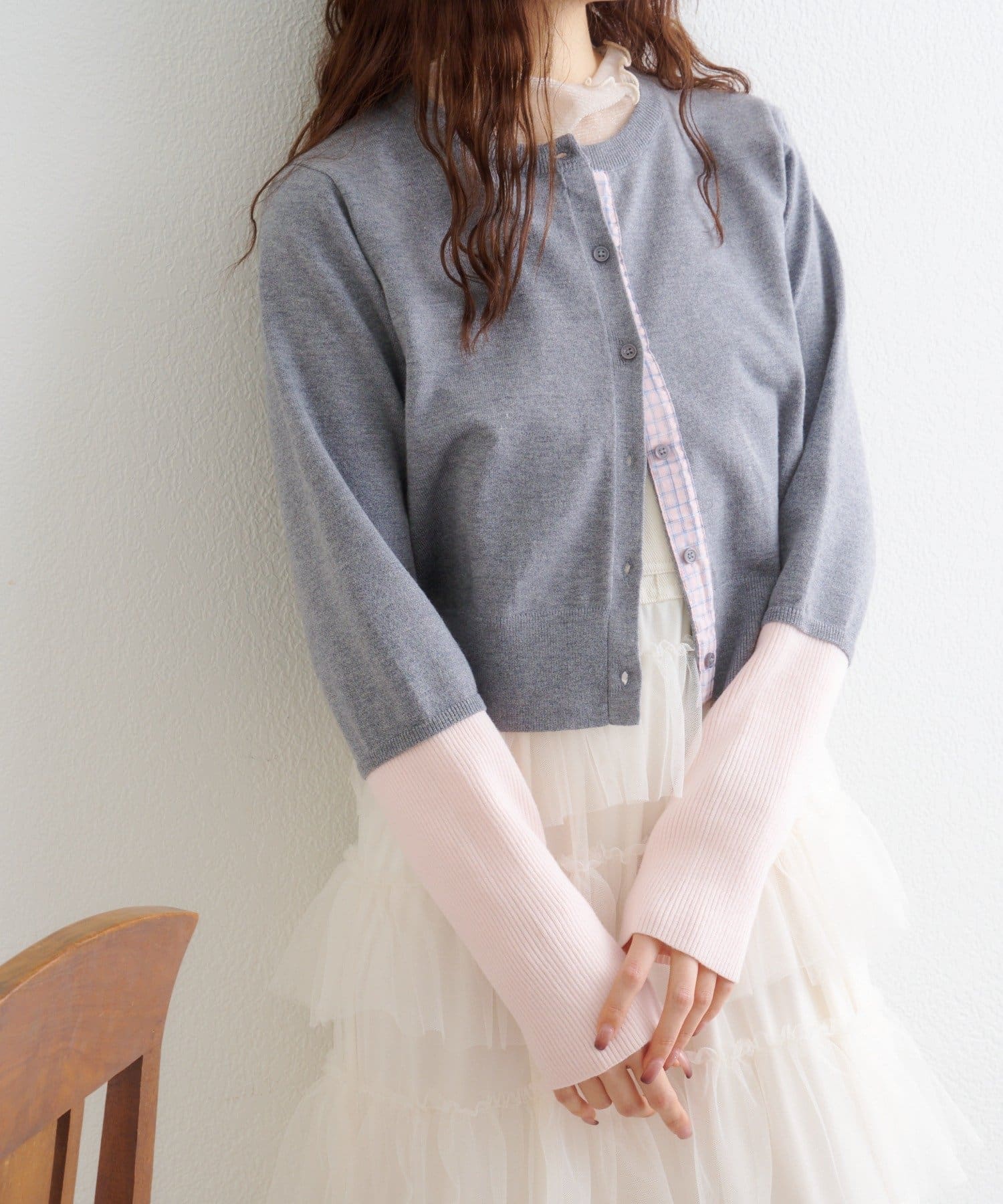 w closet(ダブルクローゼット) チェックシャツレイヤードカーディガン