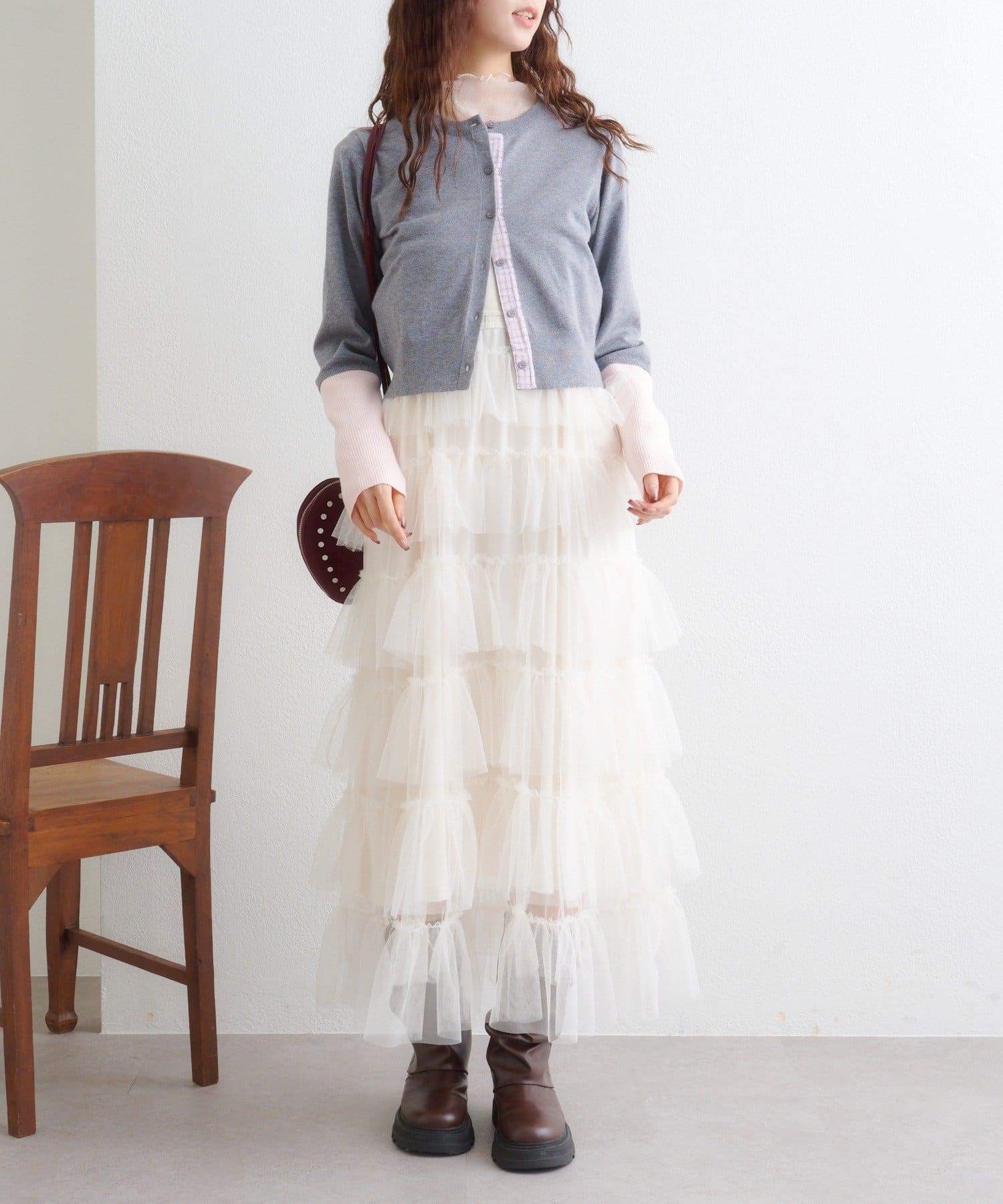 w closet(ダブルクローゼット) チェックシャツレイヤードカーディガン