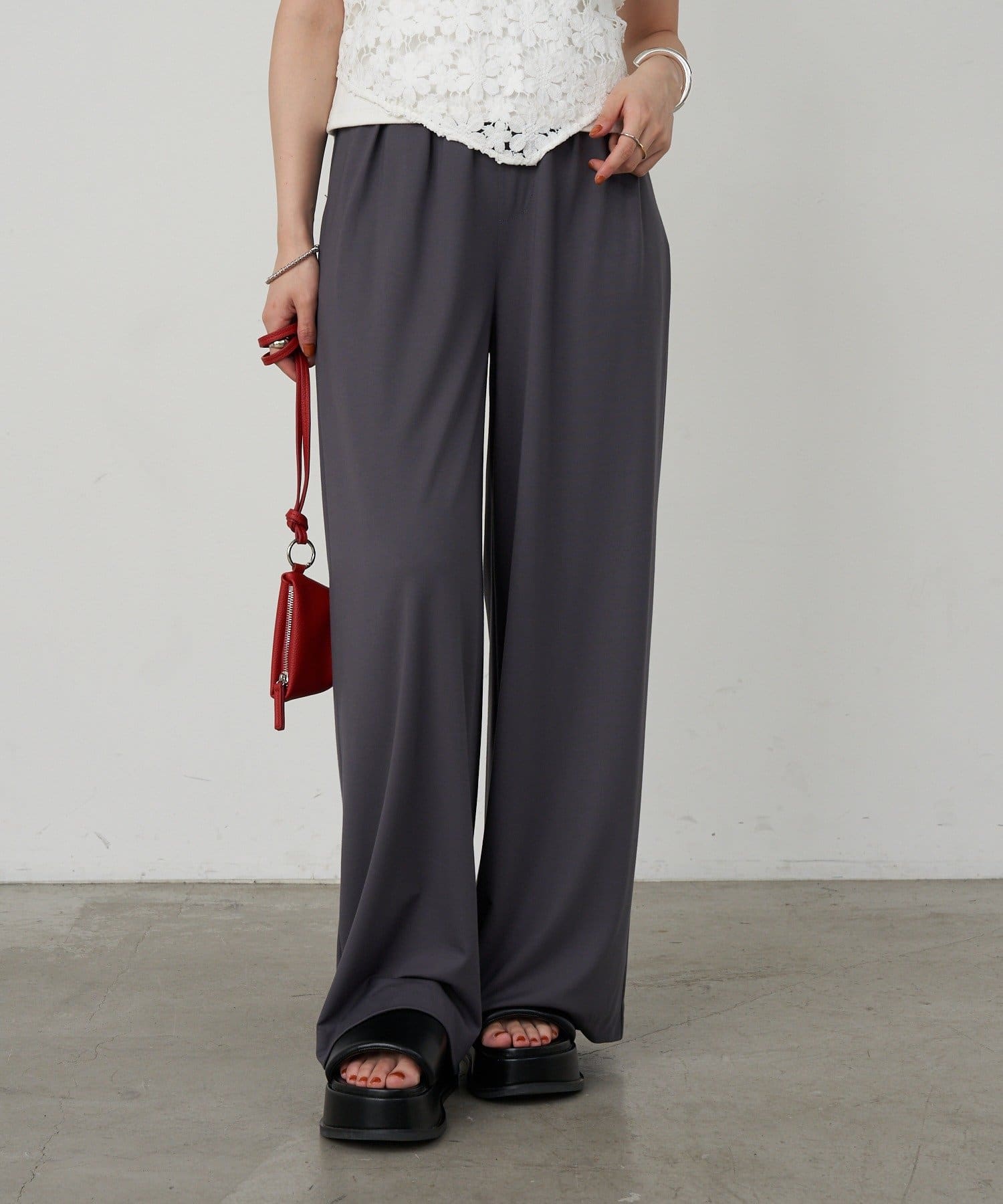 OUTLET(アウトレット) 【SHENERY】ハイウエストタックワイドパンツ