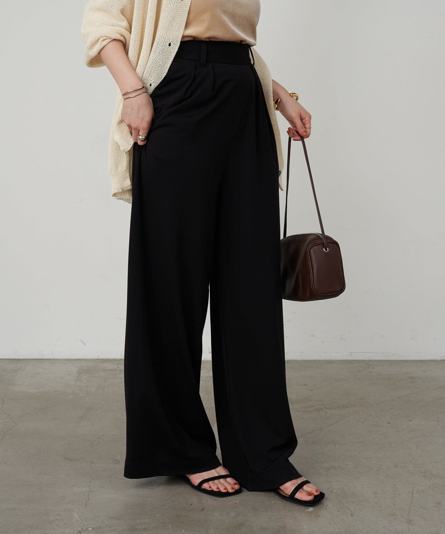 OUTLET(アウトレット) 【SHENERY】ハイウエストタックワイドパンツ