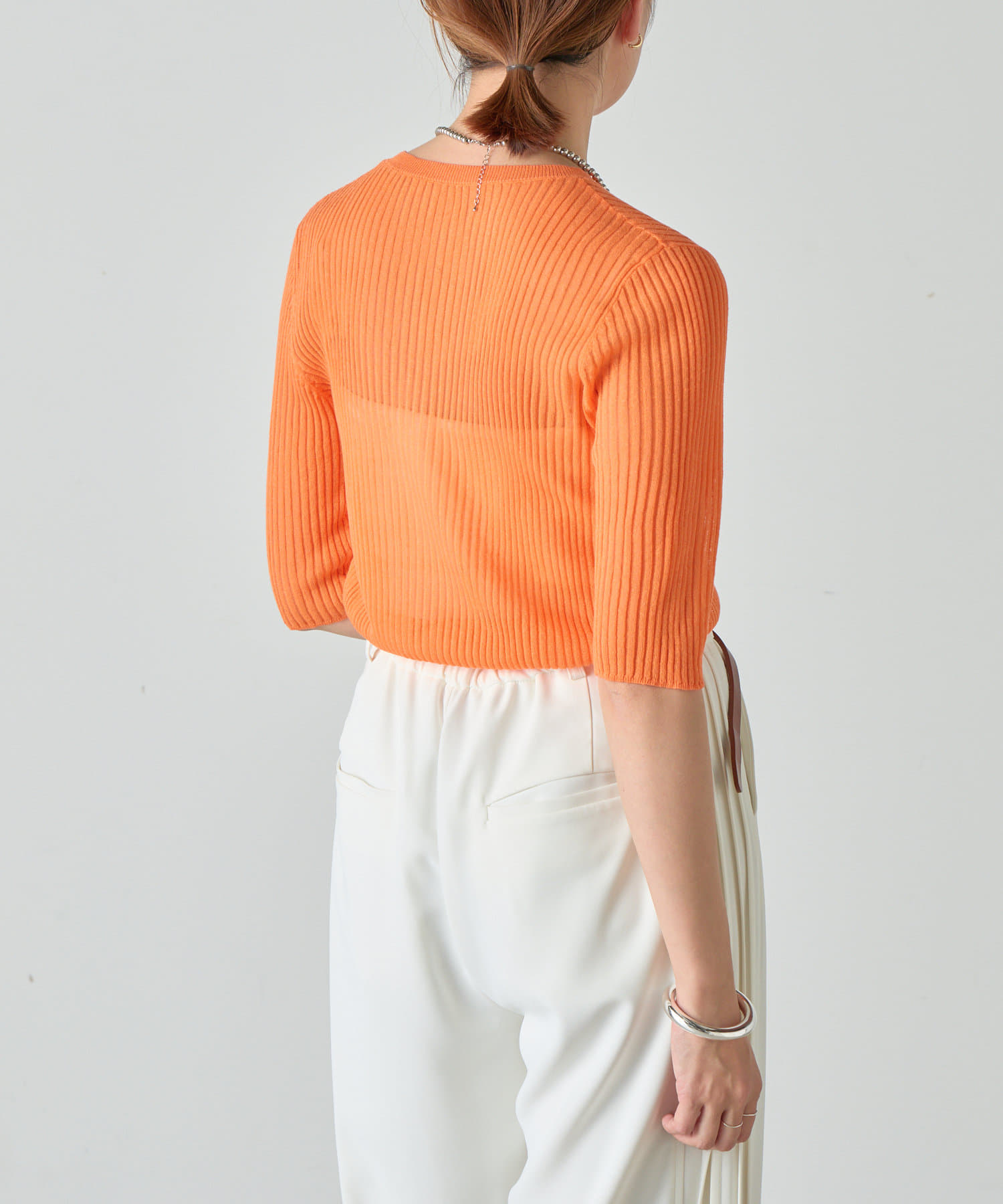 OUTLET(アウトレット) 【SHENERY】シアー5分袖ニット