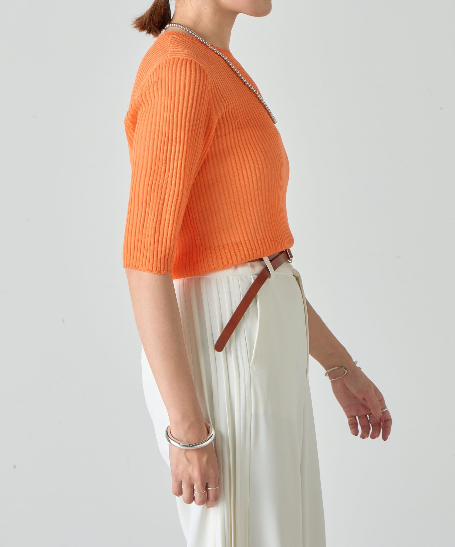 OUTLET(アウトレット) 【SHENERY】シアー5分袖ニット