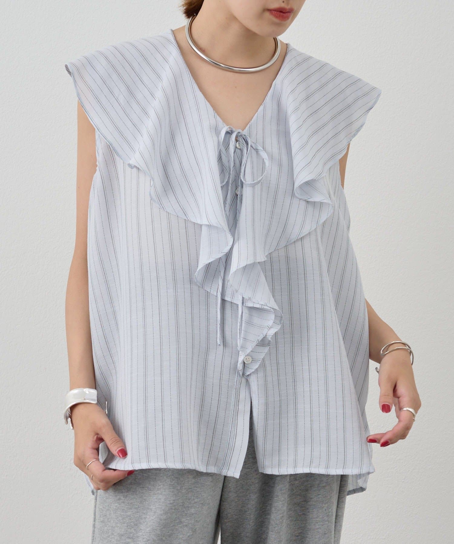 OUTLET(アウトレット) 【SHENERY】ストライプフリルカラーブラウス