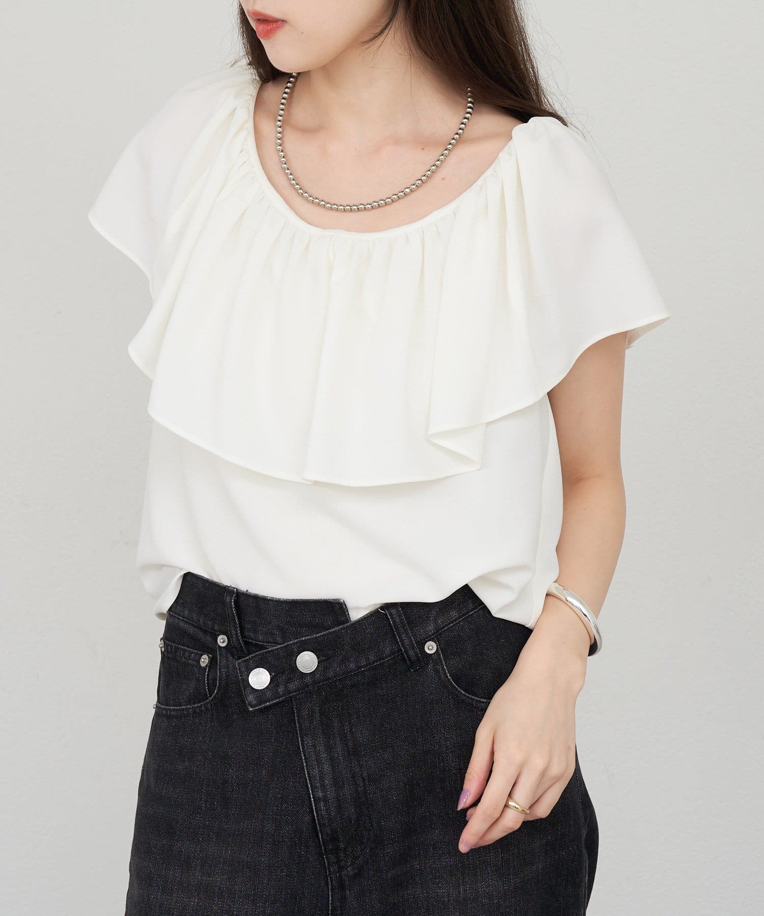 OUTLET(アウトレット) 【SHENERY】フリルノースリーブブラウス