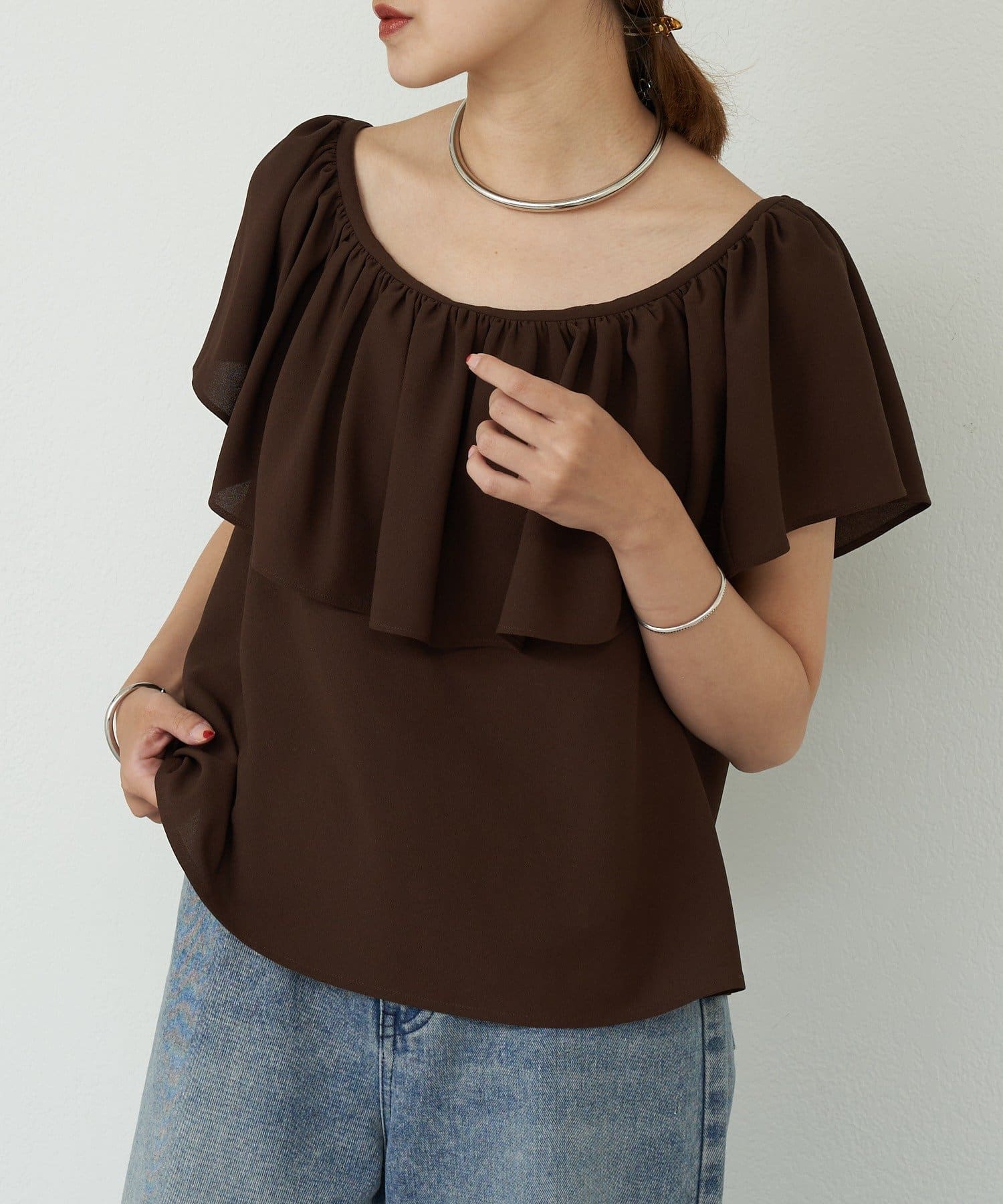 OUTLET(アウトレット) 【SHENERY】フリルノースリーブブラウス