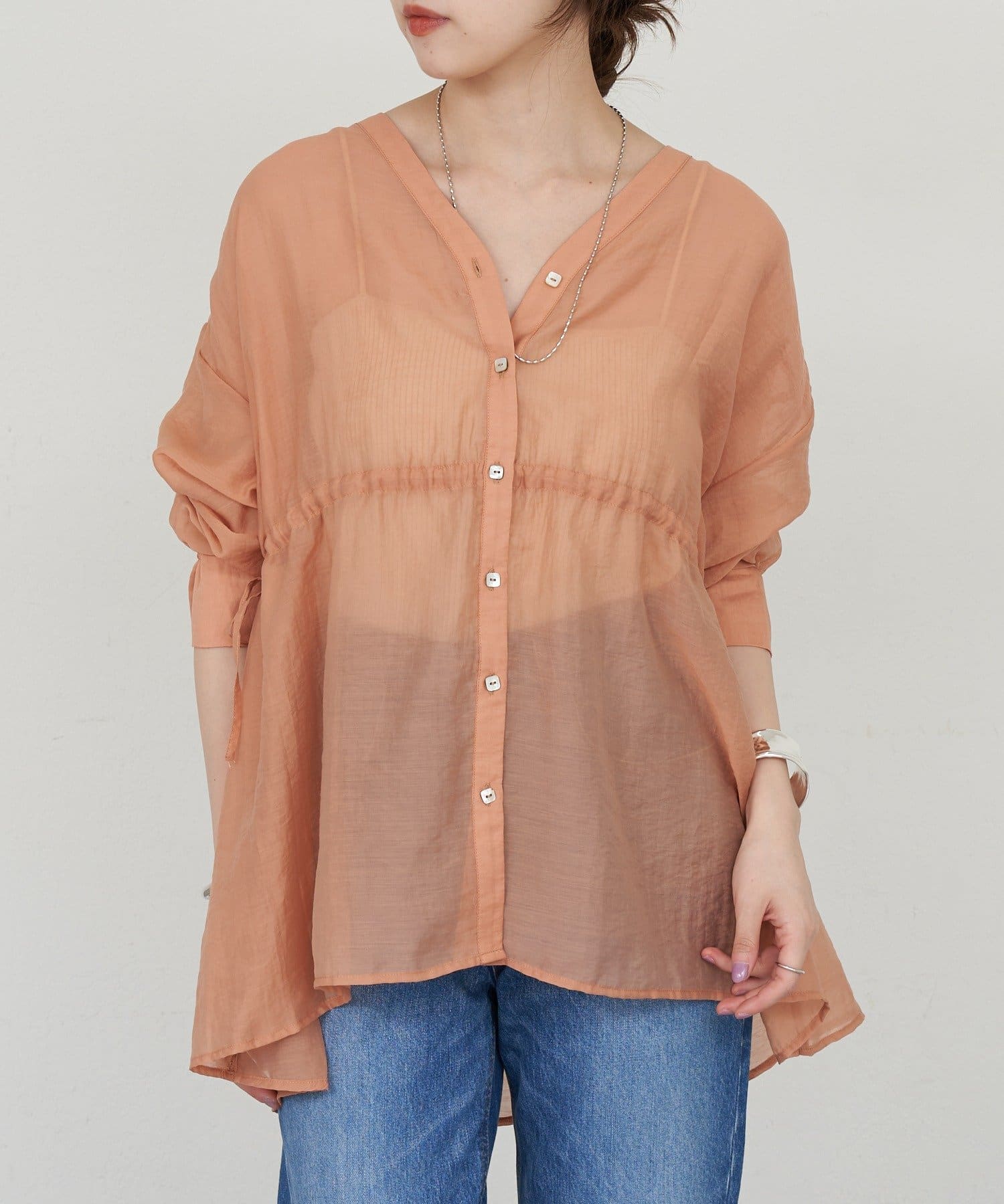 OUTLET(アウトレット) 【SHENERY】シアーペプラムブラウス