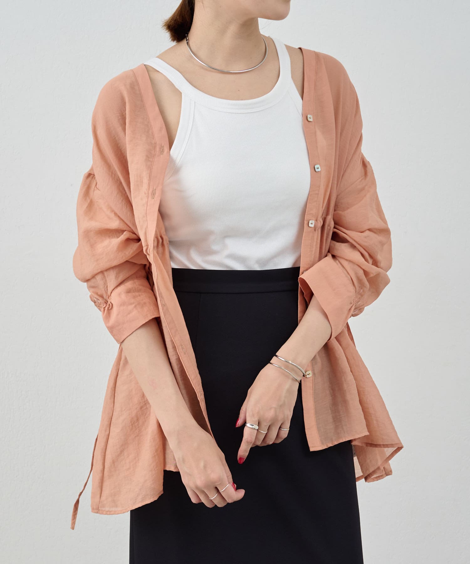 OUTLET(アウトレット) 【SHENERY】シアーペプラムブラウス