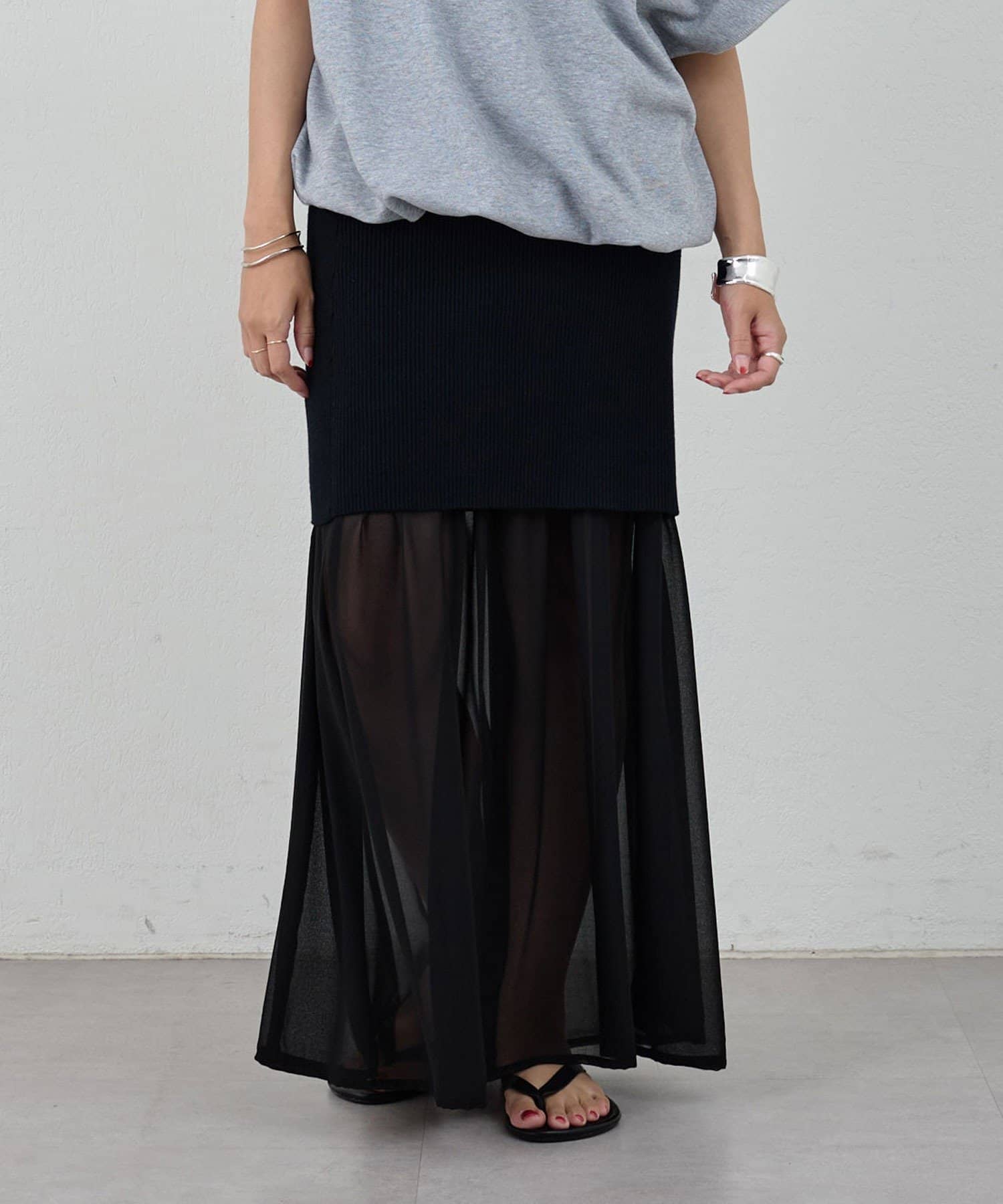 OUTLET(アウトレット) 【SHENERY】2WAYレイヤードフレアスカート