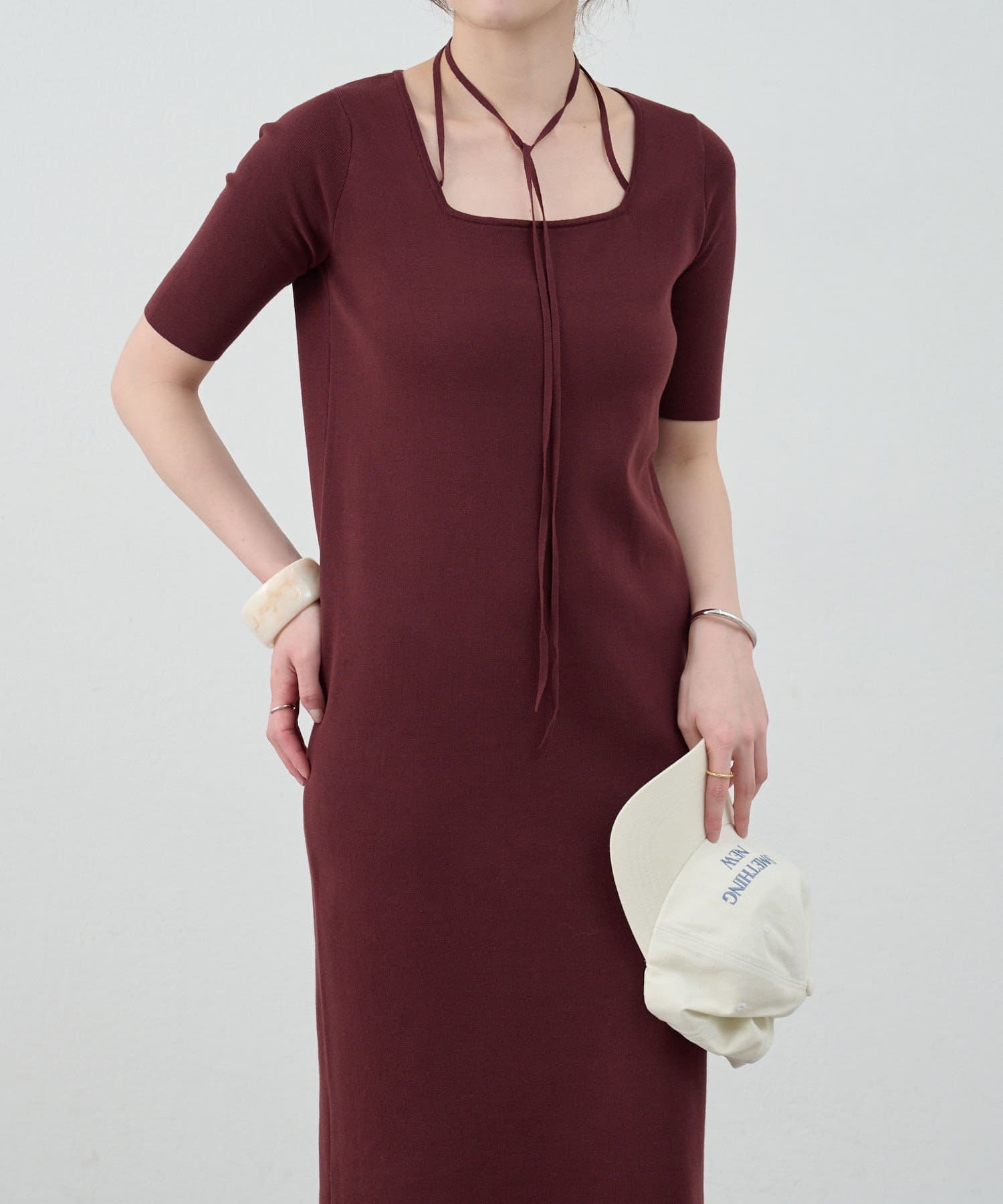 OUTLET(アウトレット) 【SHENERY】総針スクエアネックワンピース