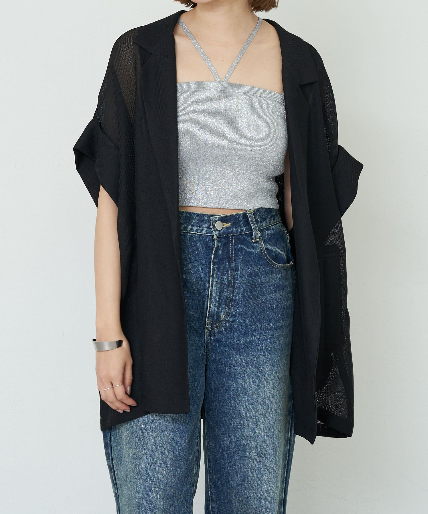 OUTLET(アウトレット) 【SHENERY】フレンチスリーブメッシュジャケット