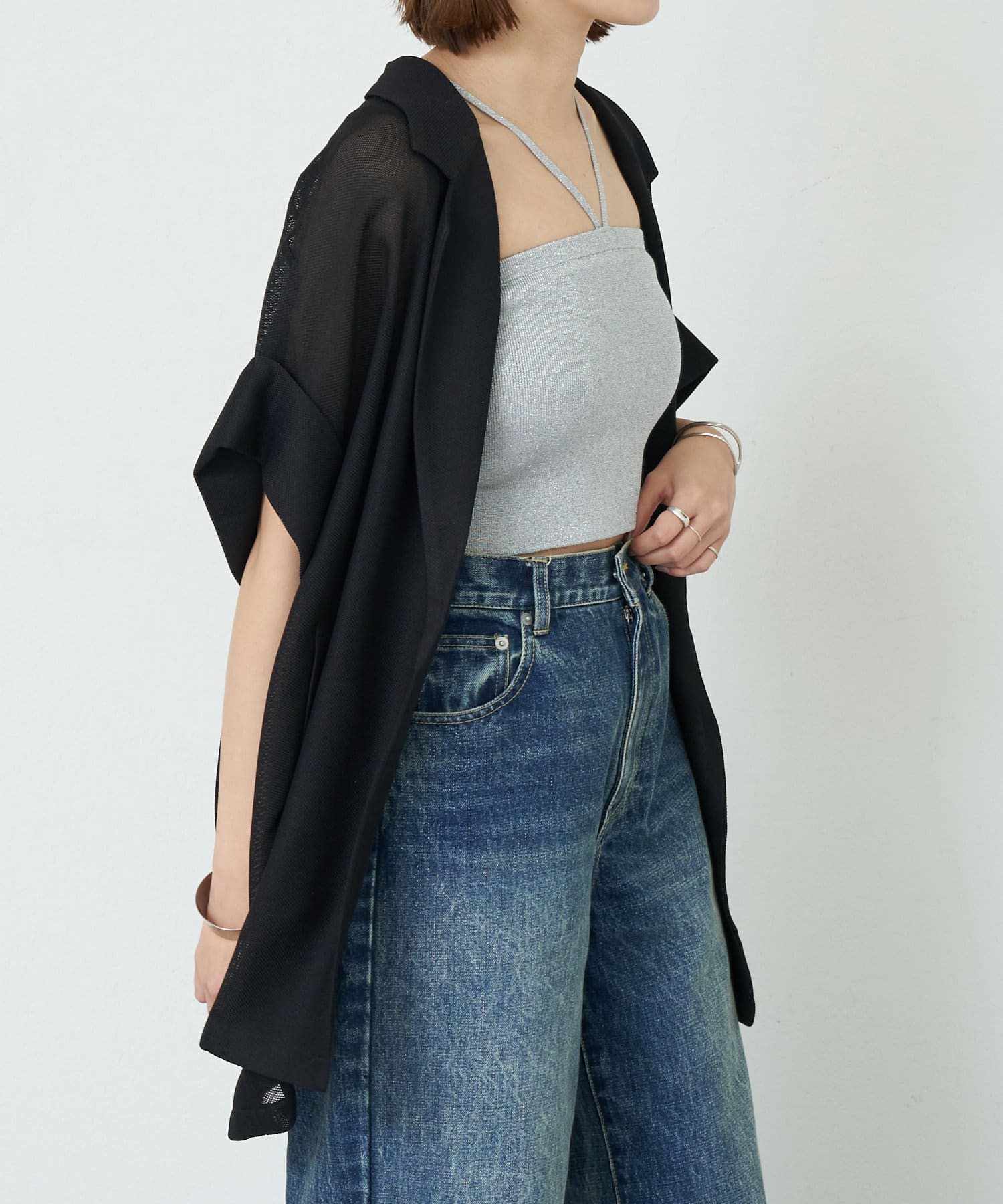 OUTLET(アウトレット) 【SHENERY】フレンチスリーブメッシュジャケット