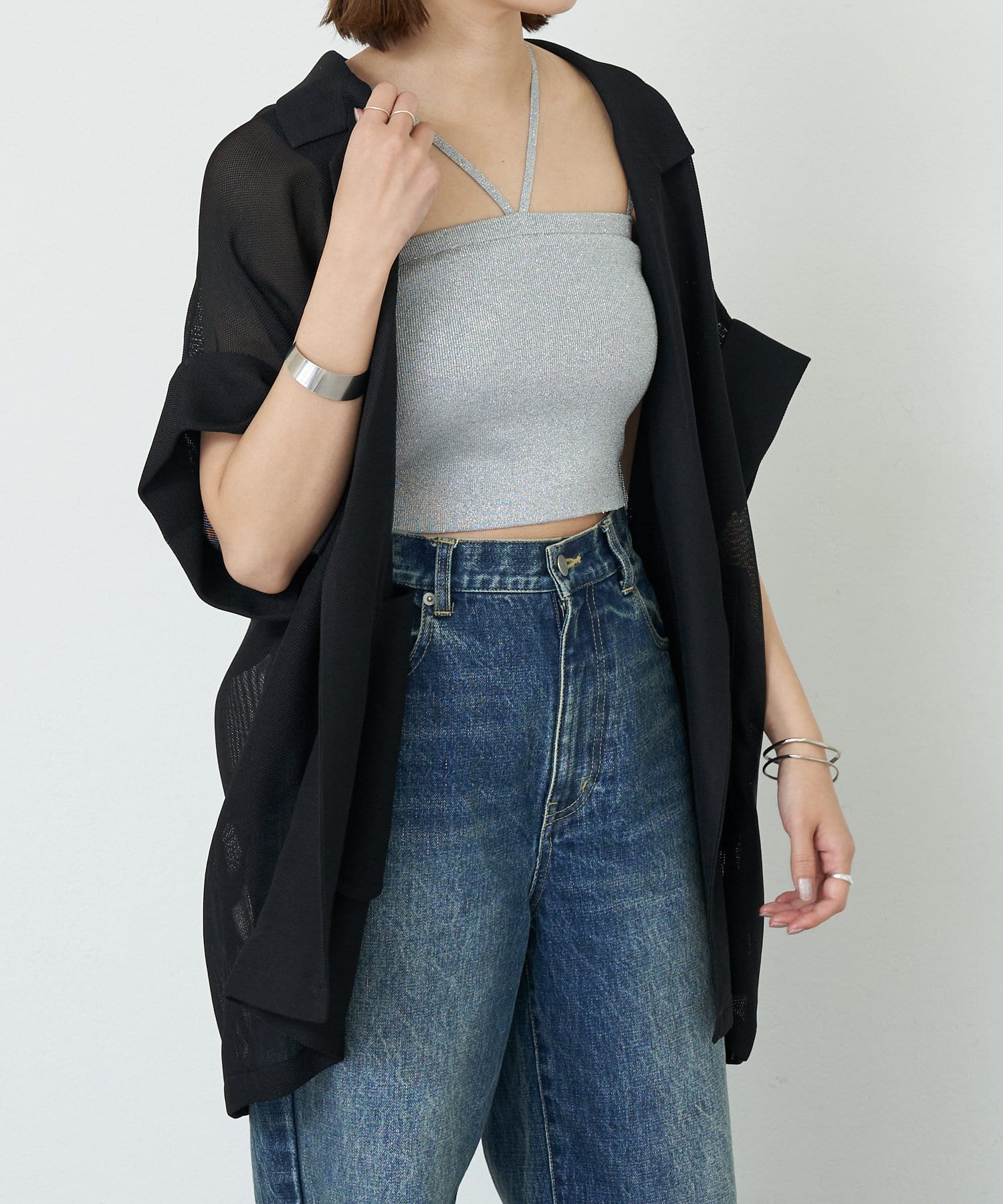 OUTLET(アウトレット) 【SHENERY】フレンチスリーブメッシュジャケット