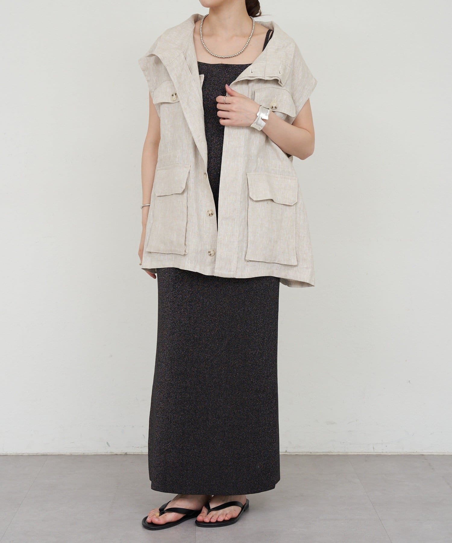 【ブラック】【SHENERY】ミリタリーリネンベスト SHENERY（シーナリー）の「リネンミリタリーベスト（ベスト）」 - WEAR