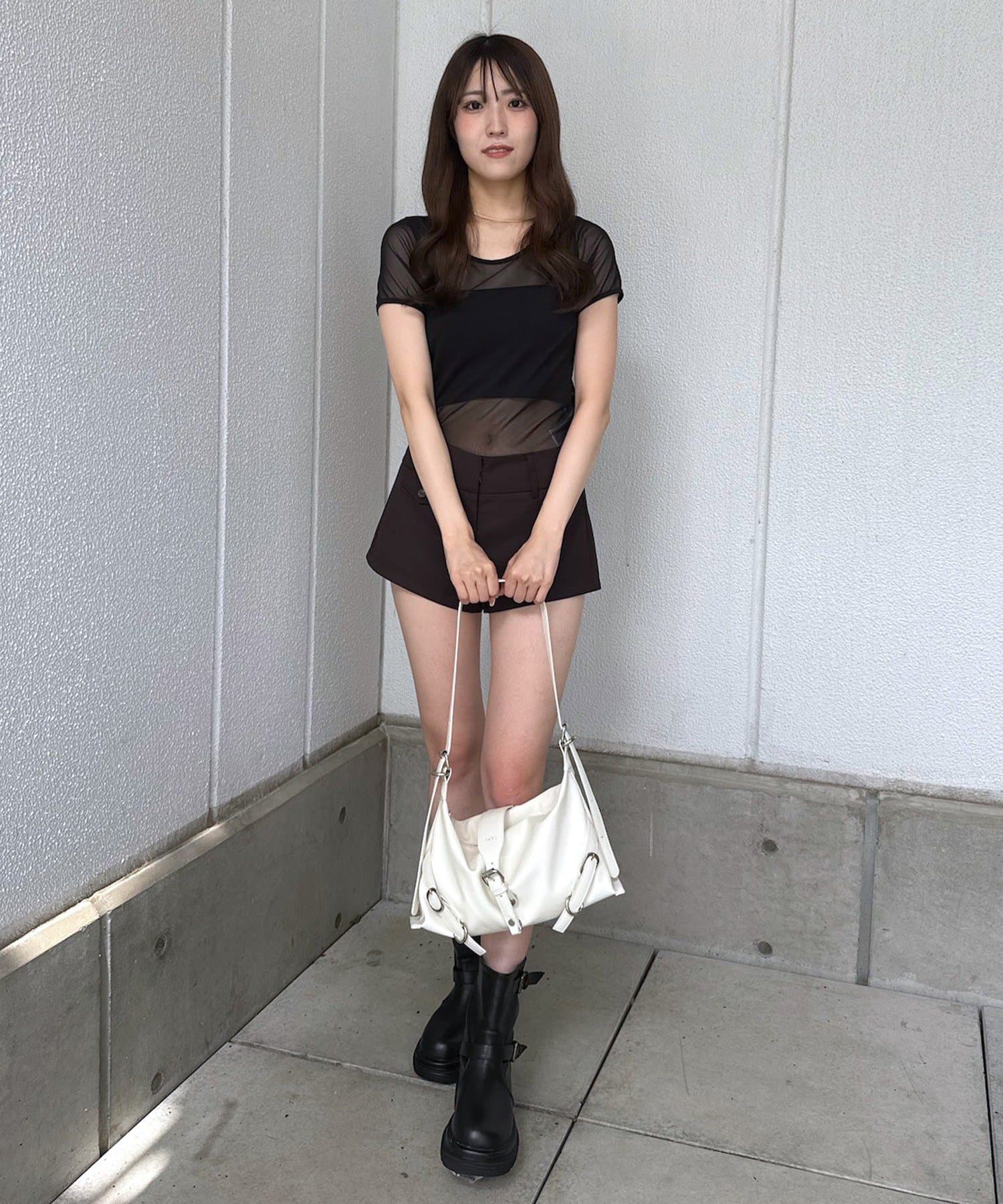 OUTLET(アウトレット) 【mline】半袖プリントチュールトップス