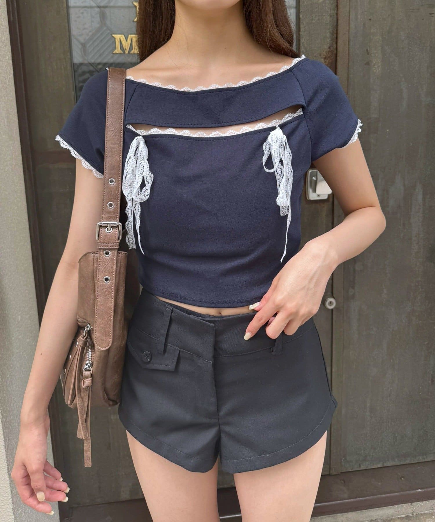 OUTLET(アウトレット) 【mline】バストリボンカットソー