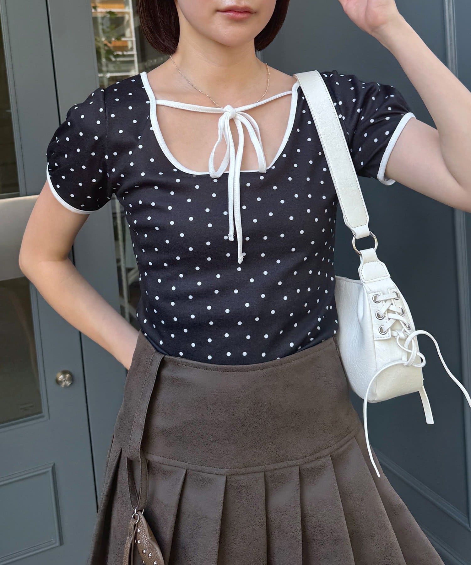 OUTLET(アウトレット) 【mline】ドットリボンＴシャツ