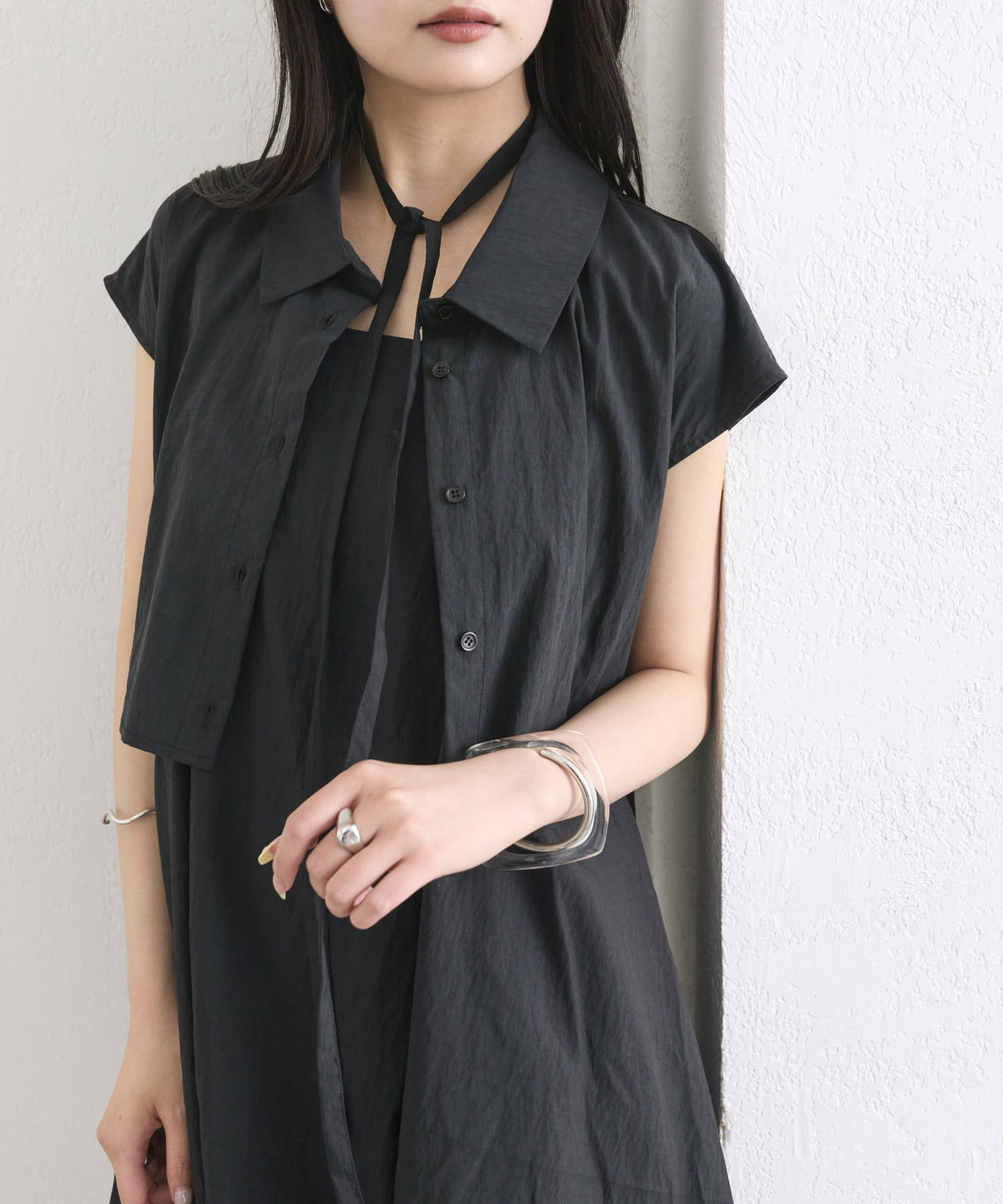 OUTLET(アウトレット) 【mystic】バックシャンクロップドシャツ