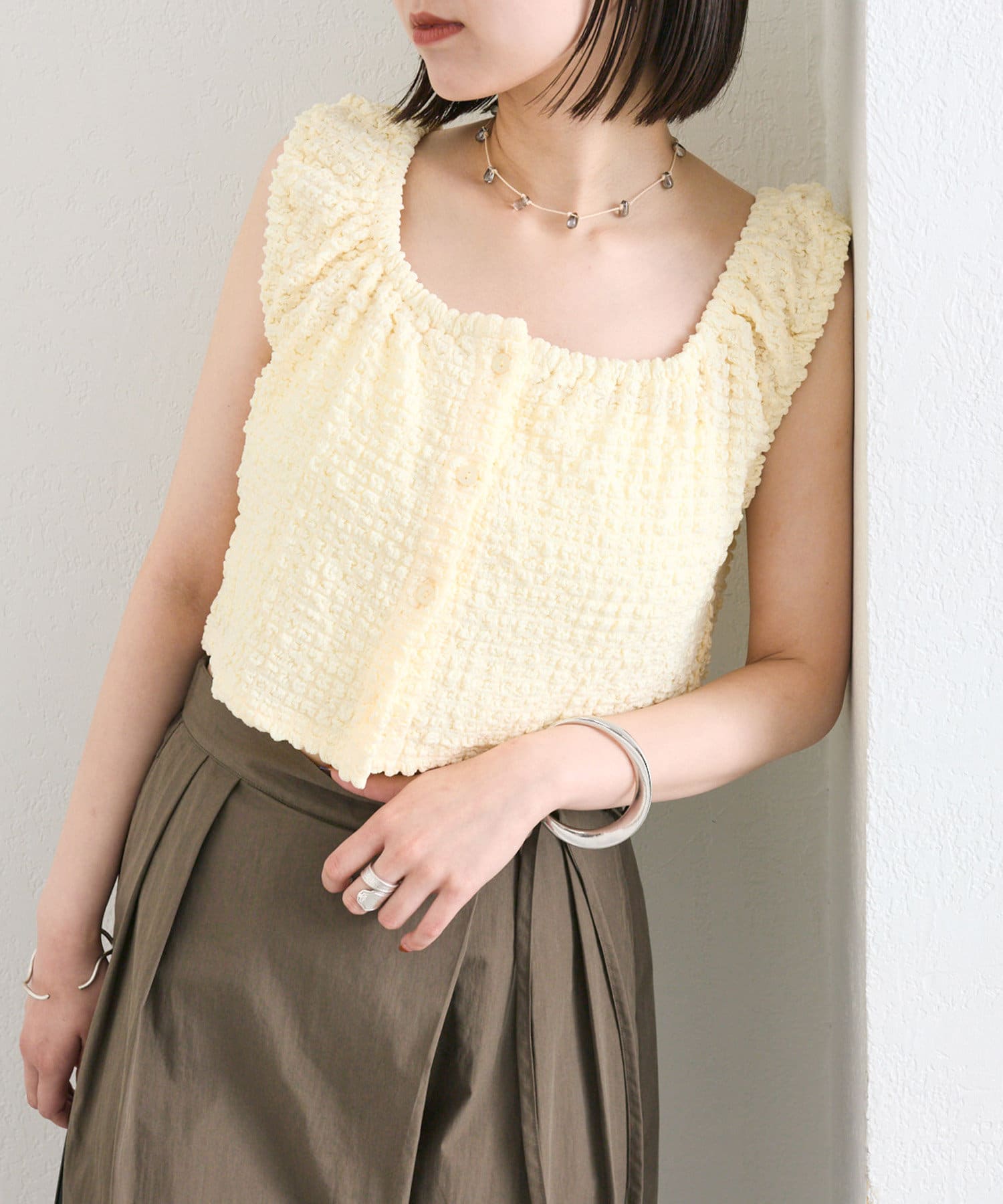 OUTLET(アウトレット) 【mystic】シャーリングスクエアショートタンク