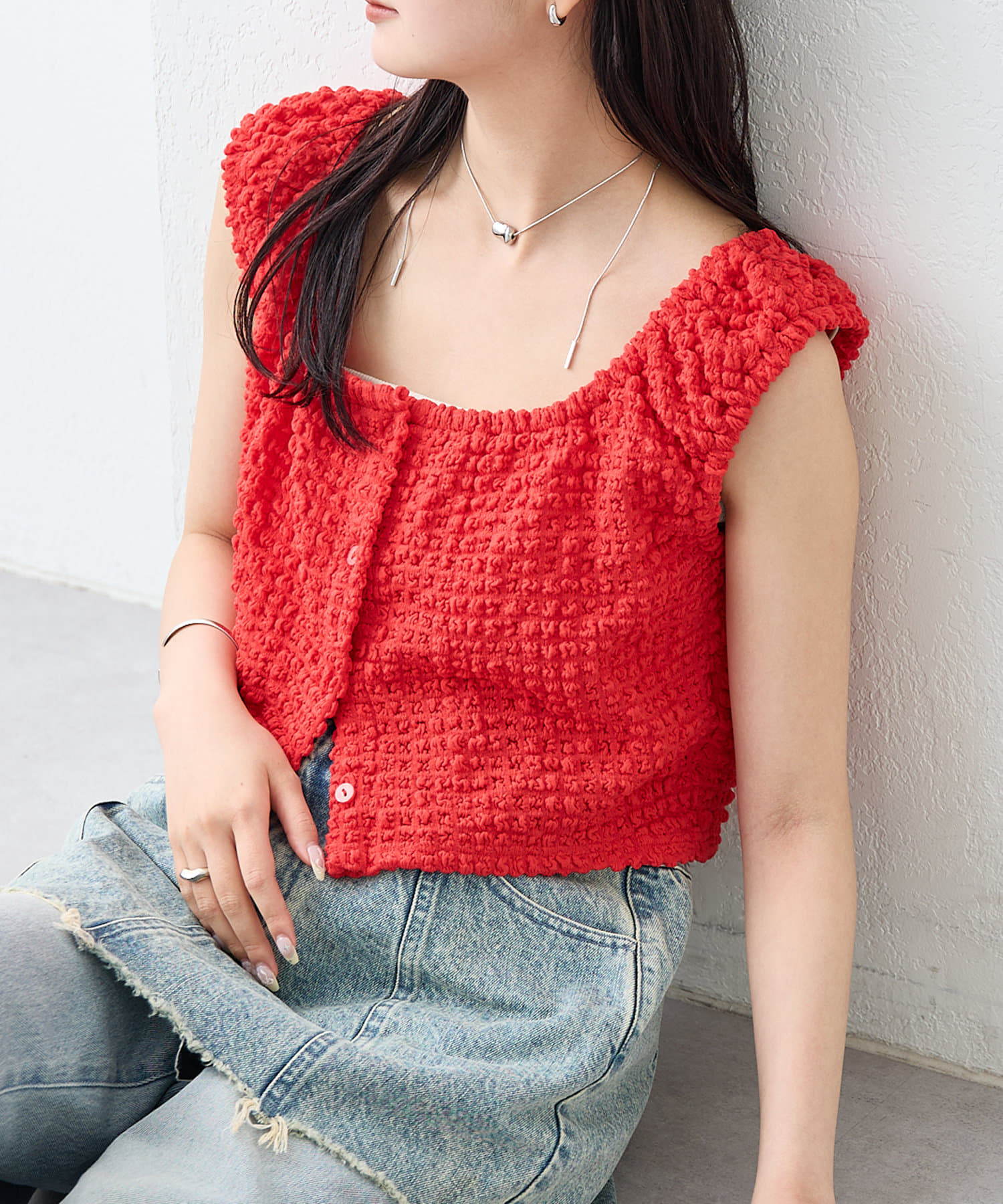 OUTLET(アウトレット) 【mystic】シャーリングスクエアショートタンク