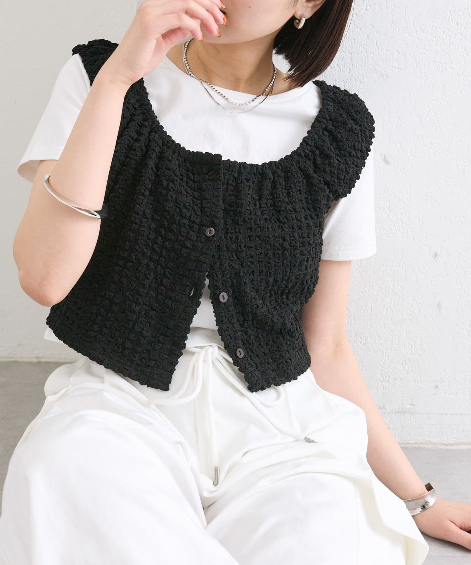 OUTLET(アウトレット) 【mystic】シャーリングスクエアショートタンク