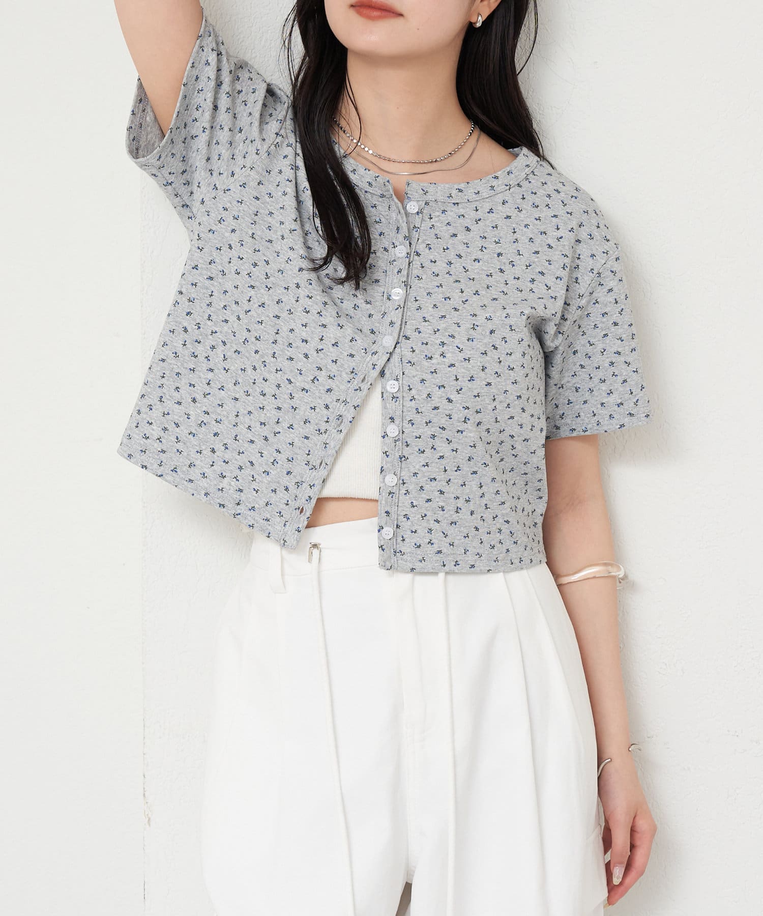 OUTLET(アウトレット) 【mystic】小花チビカーディガン