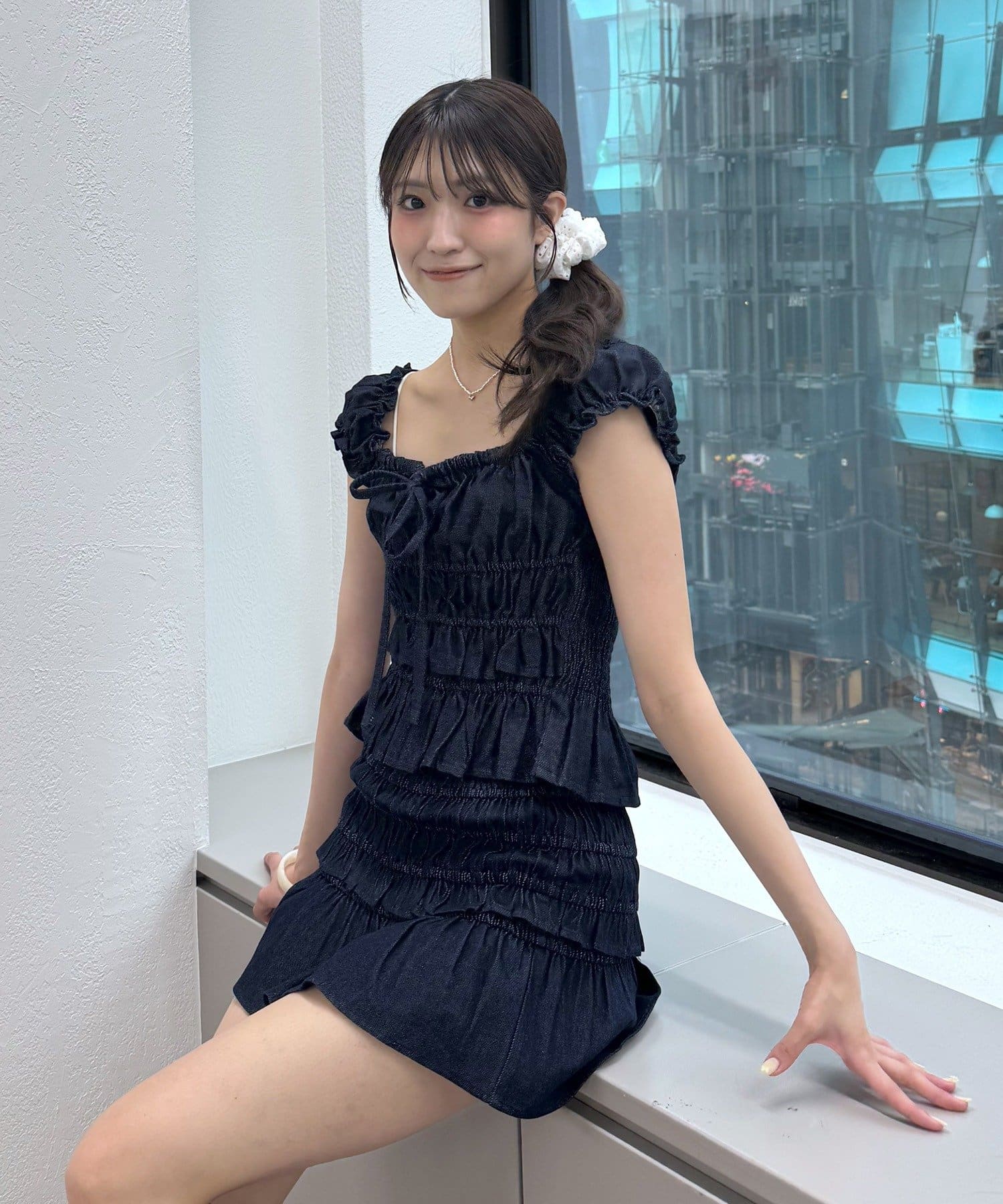 OUTLET(アウトレット) 【mline】シャーリングフレンチブラウス