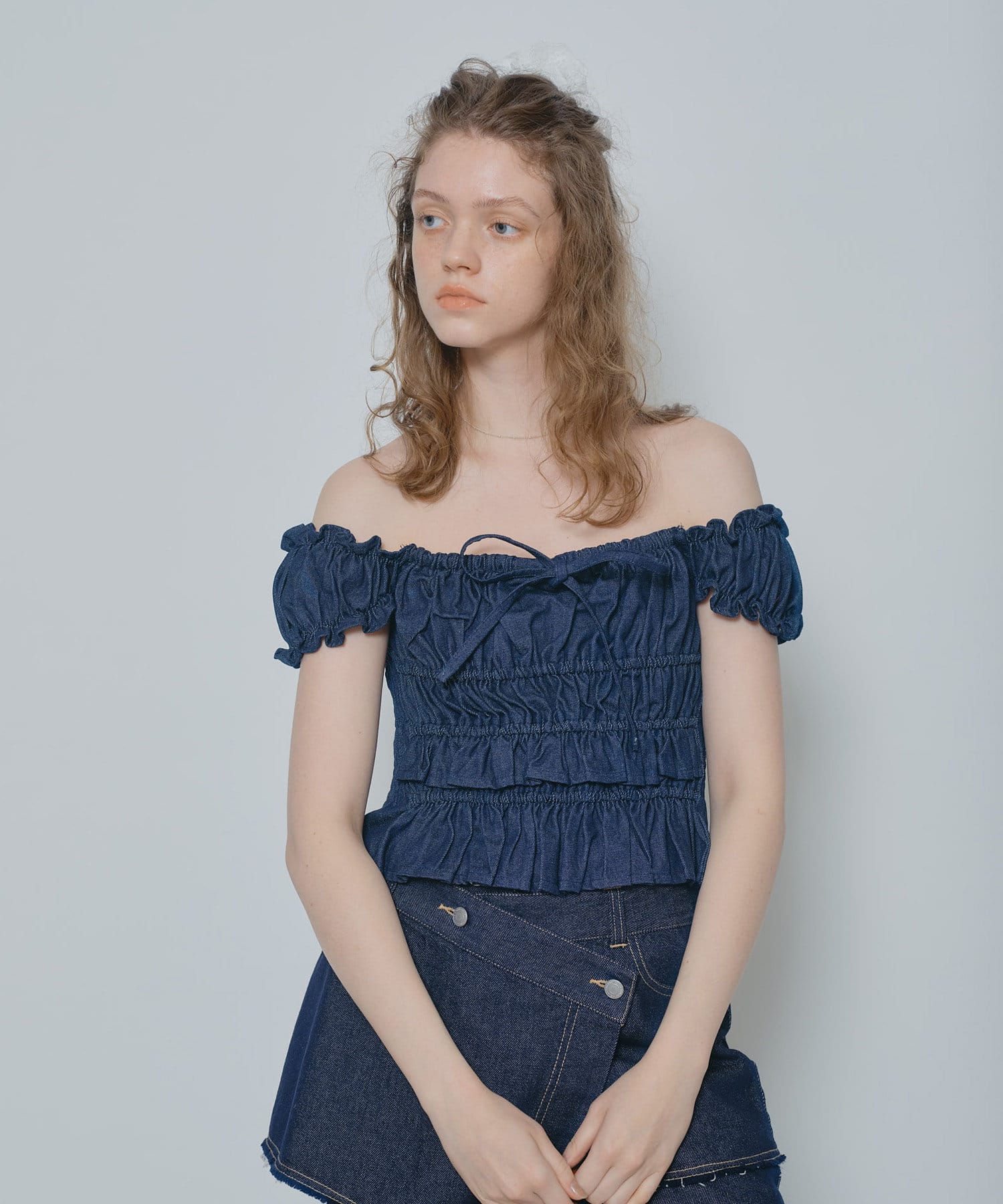 OUTLET(アウトレット) 【mline】シャーリングフレンチブラウス