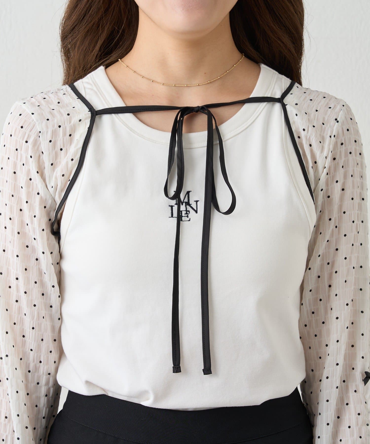 OUTLET(アウトレット) 【mline】クロップドリボンブラウス