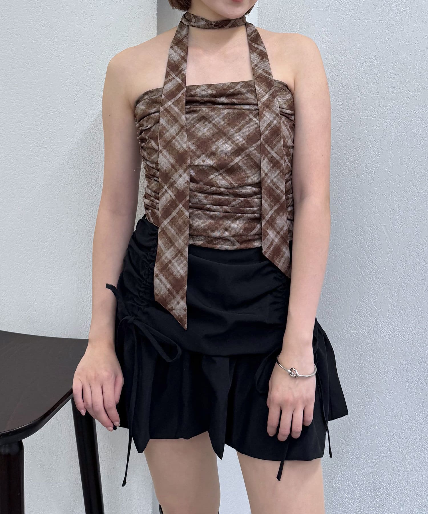 OUTLET(アウトレット) 【mline】チェックバンドゥ チョーカーブラウス