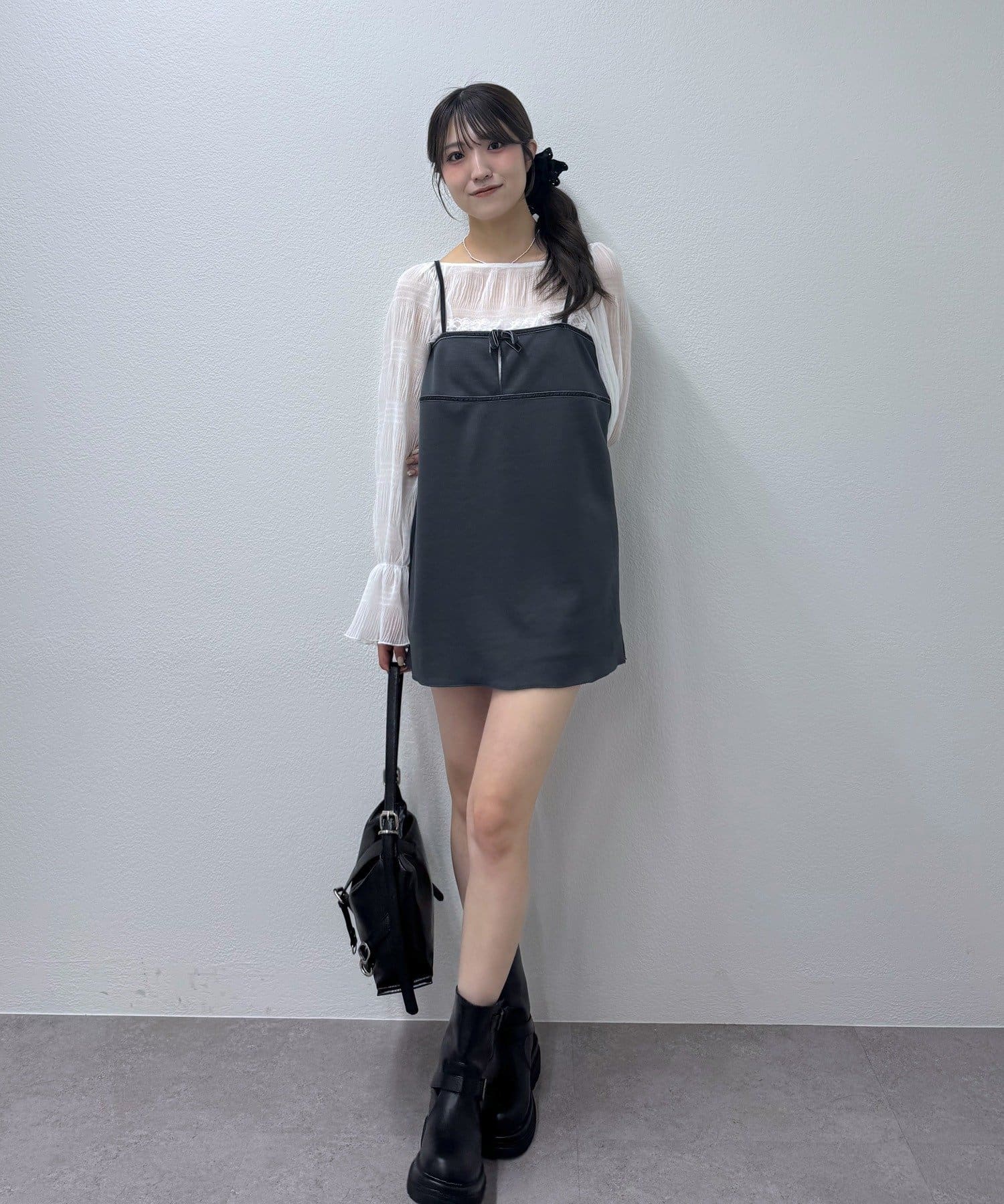 OUTLET(アウトレット) 【mline】ベロアリボンミニワンピ