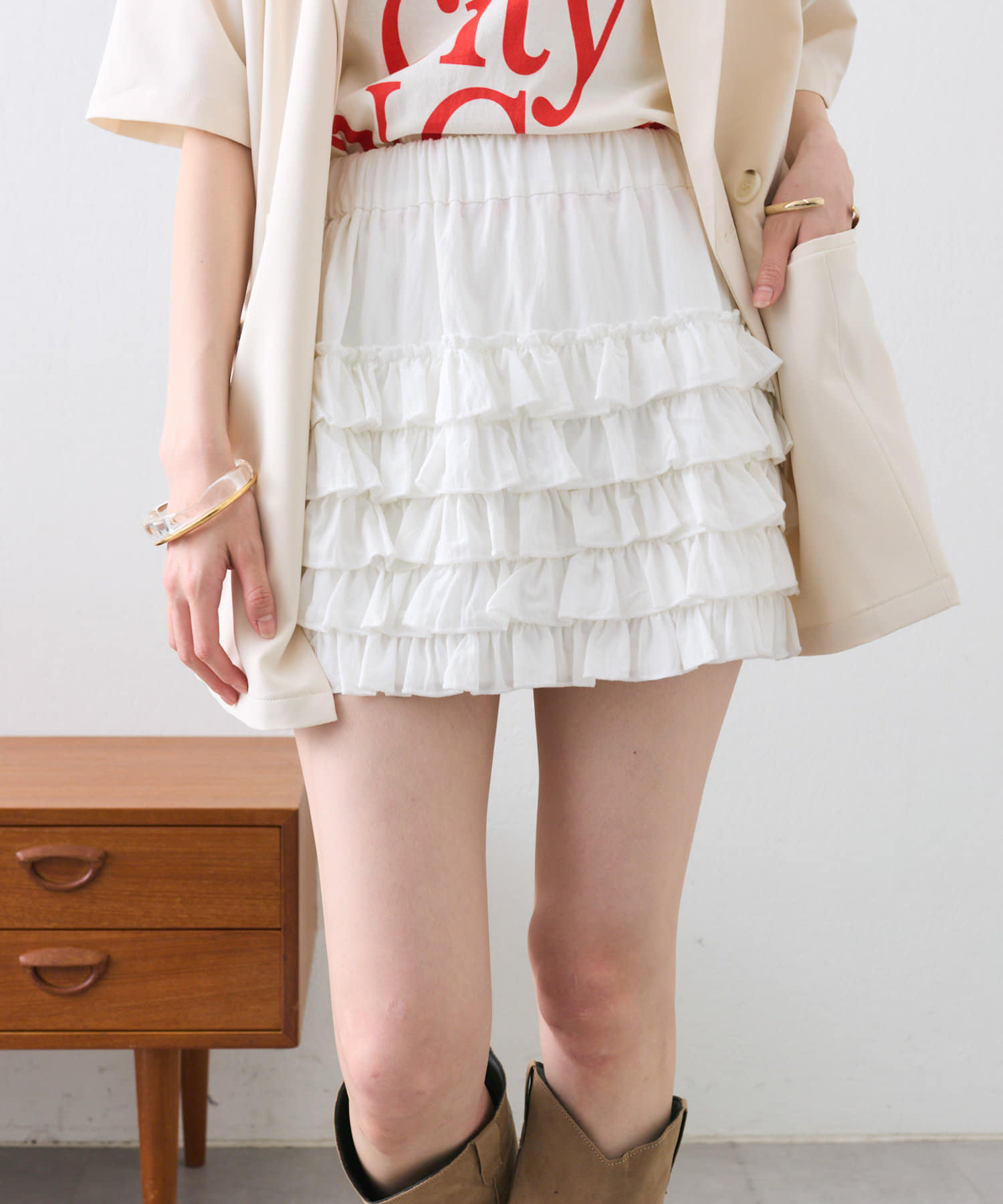 OUTLET(アウトレット) 【mystic】フリルティアードミニスカート