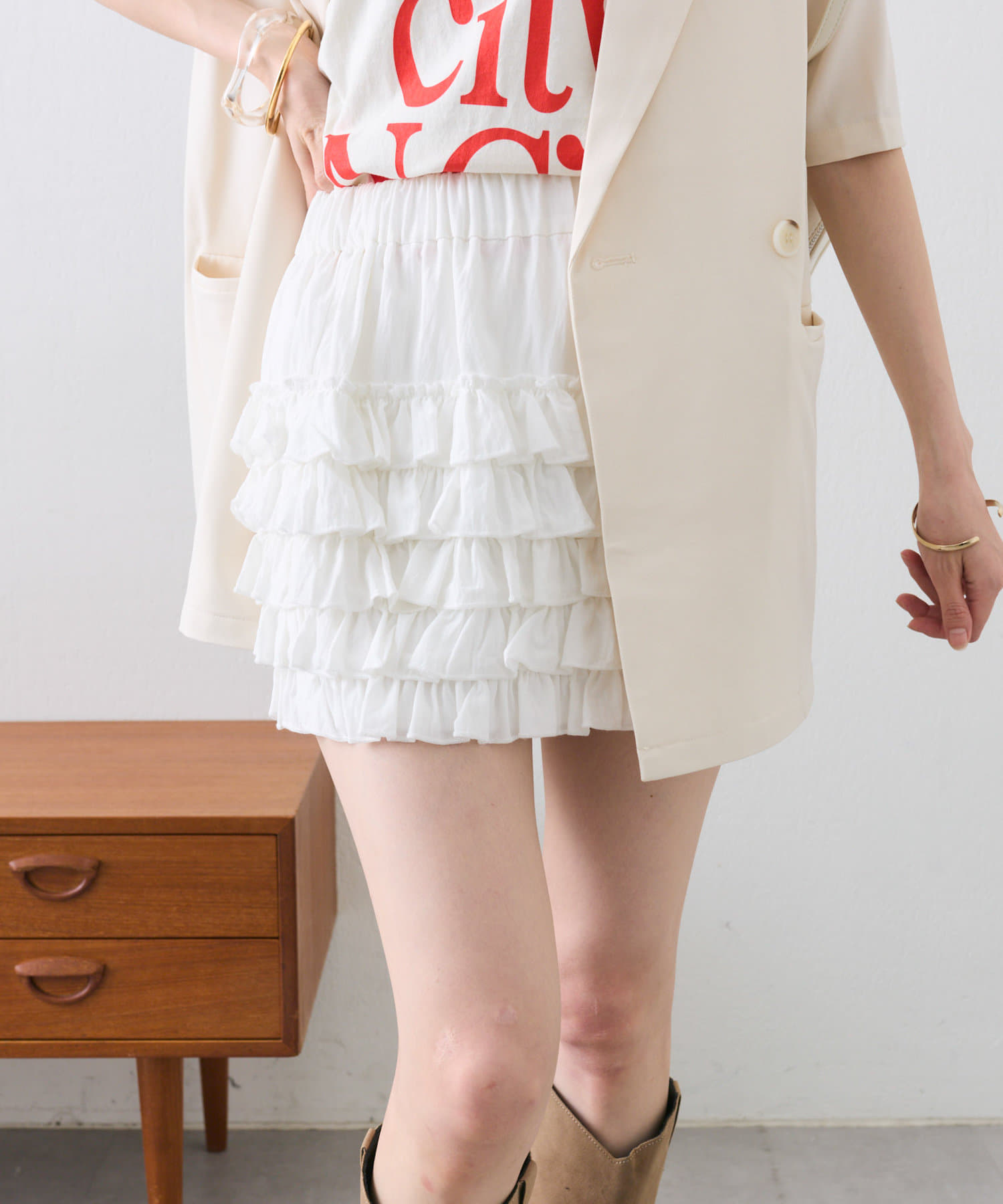 OUTLET(アウトレット) 【mystic】フリルティアードミニスカート