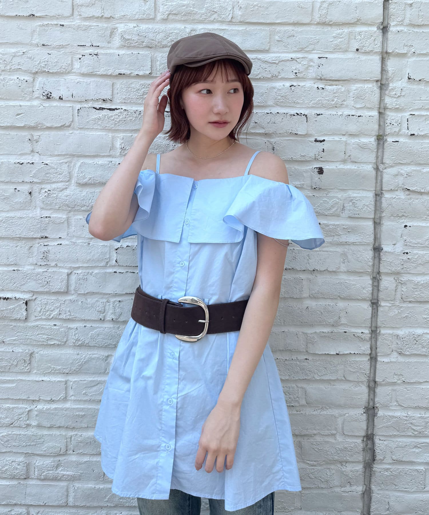 OUTLET(アウトレット) 【mline】オフショルシャツミニワンピ