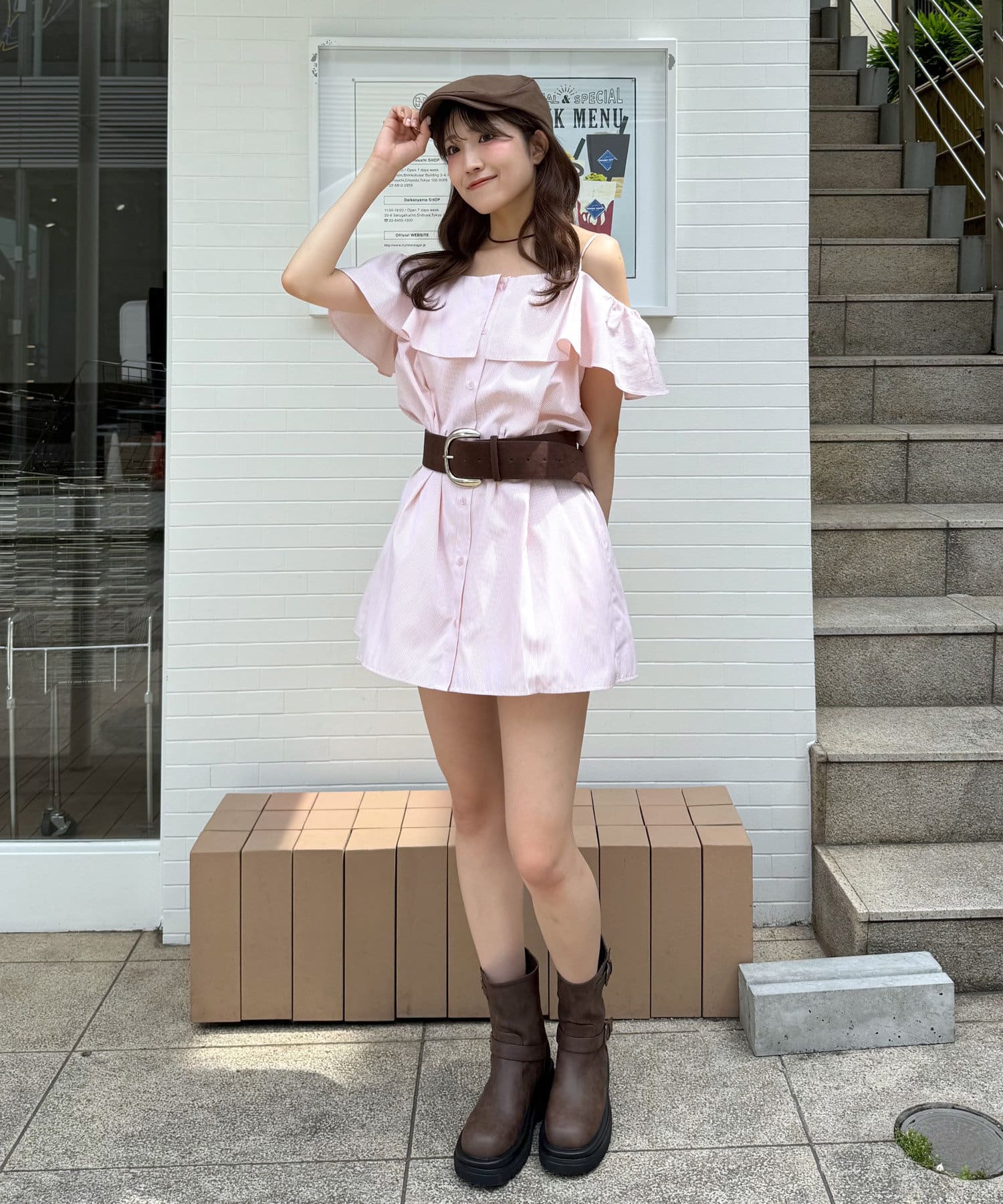 OUTLET(アウトレット) 【mline】オフショルシャツミニワンピ