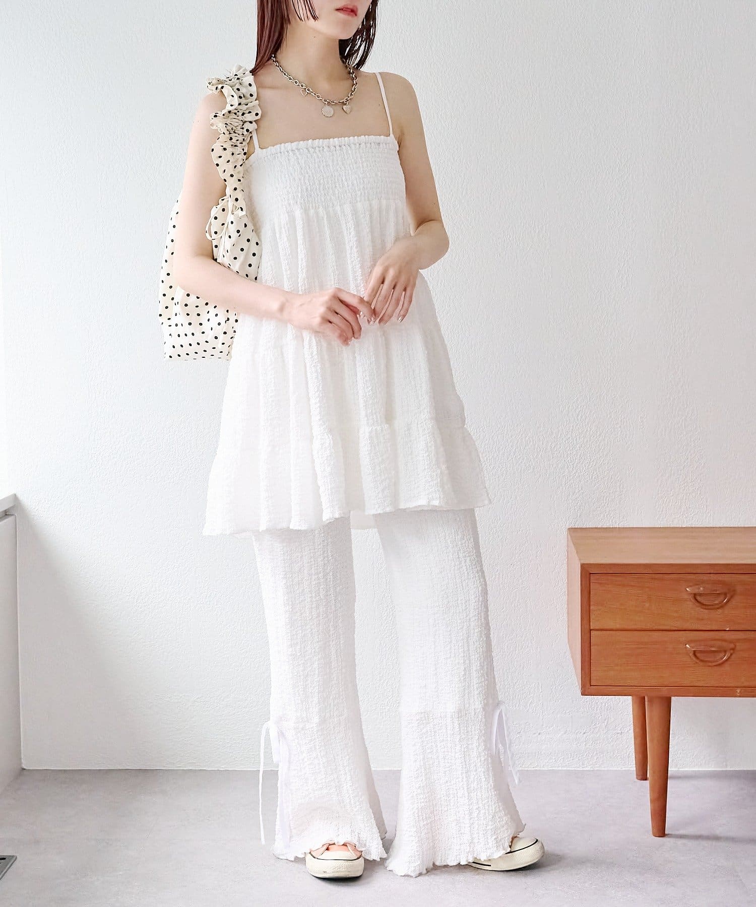 OUTLET(アウトレット) 【w closet】しぼキャミフレアパンツSET