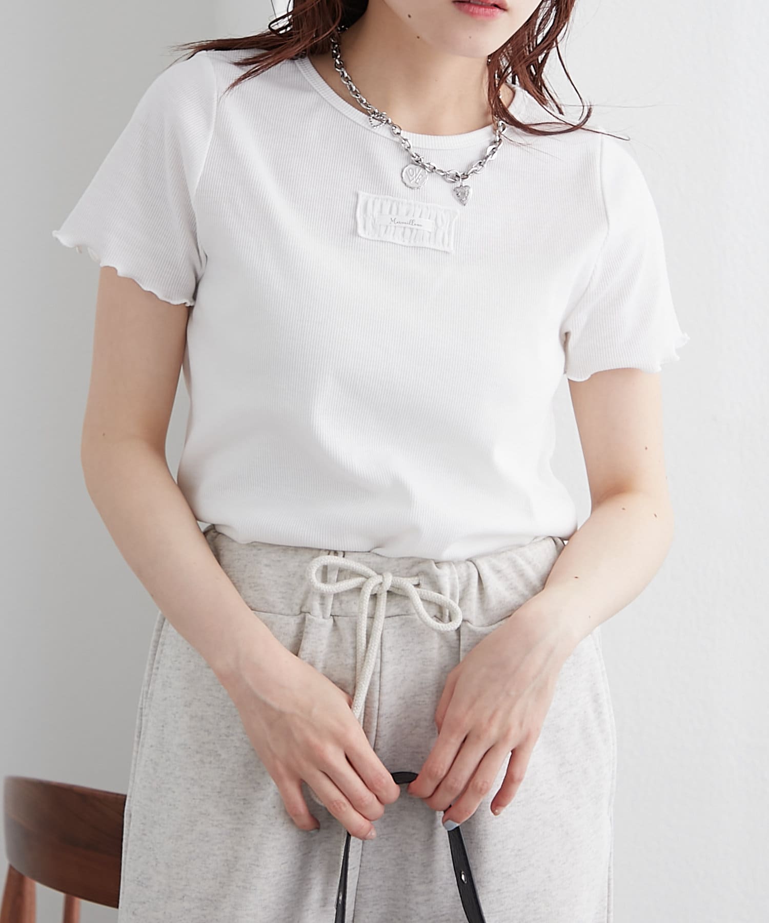 OUTLET(アウトレット) 【w closet】フリルネーム付きリブT