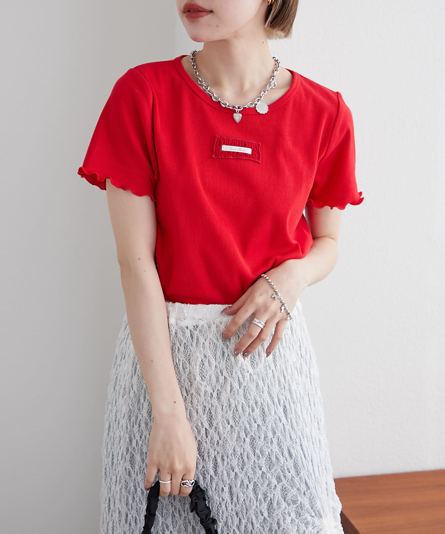 OUTLET(アウトレット) 【w closet】フリルネーム付きリブT