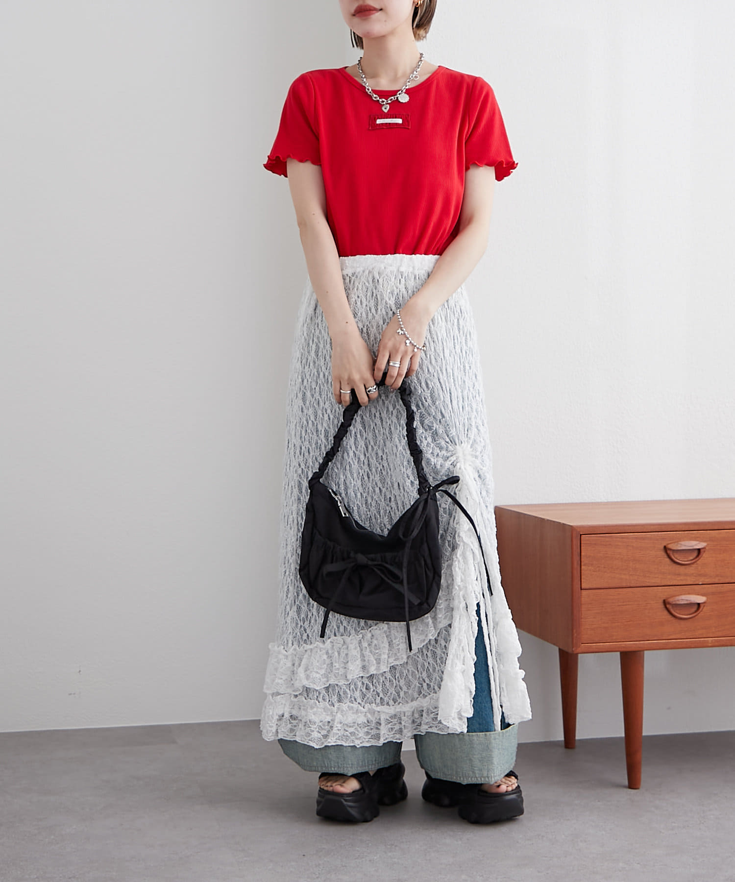 OUTLET(アウトレット) 【w closet】フリルネーム付きリブT