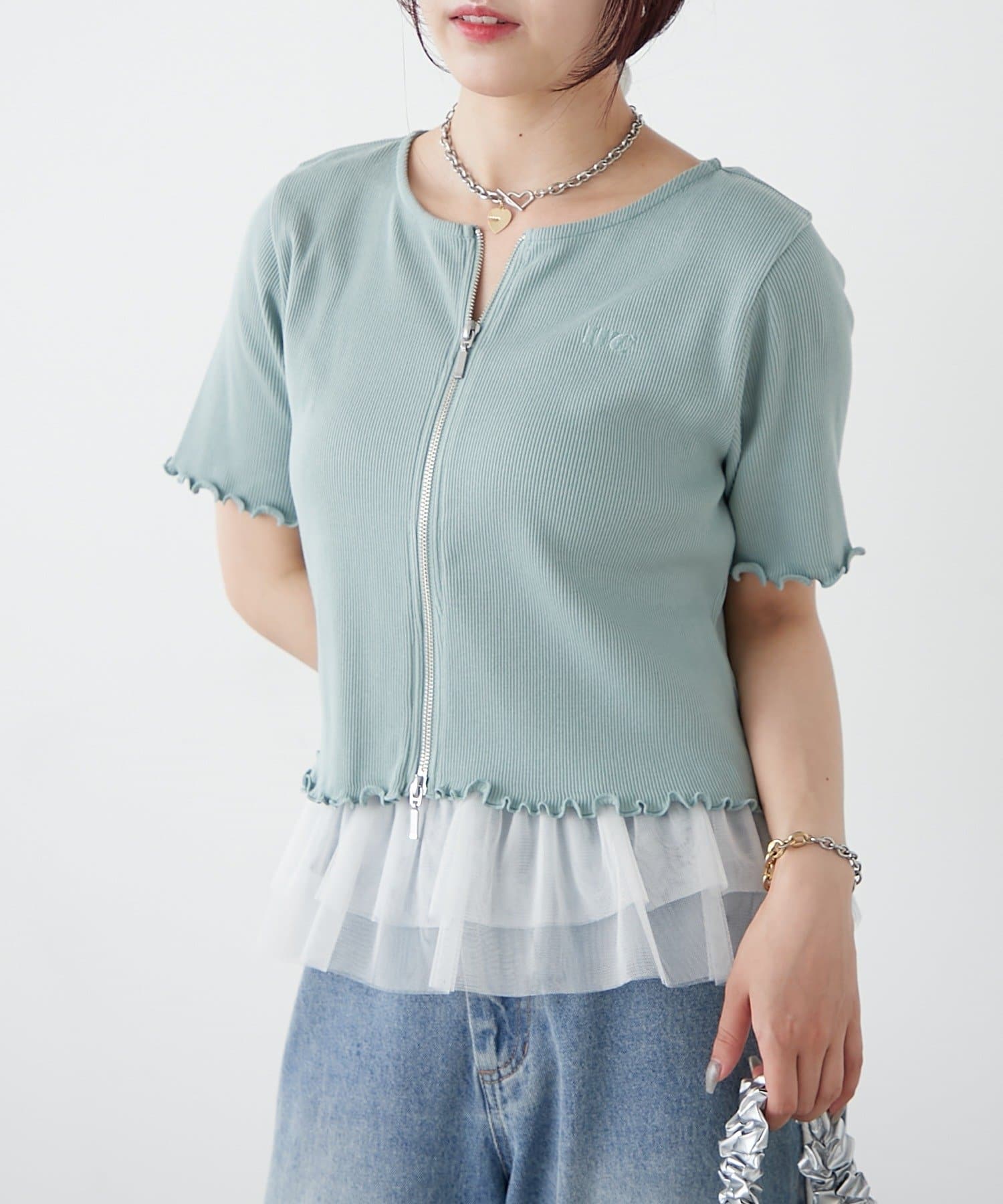 OUTLET(アウトレット) 【w closet】半袖W ZIPリブカーデ