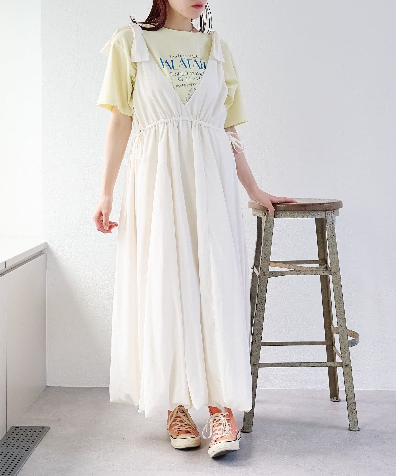 OUTLET(アウトレット) 【w closet】肩リボンバルーンワンピース