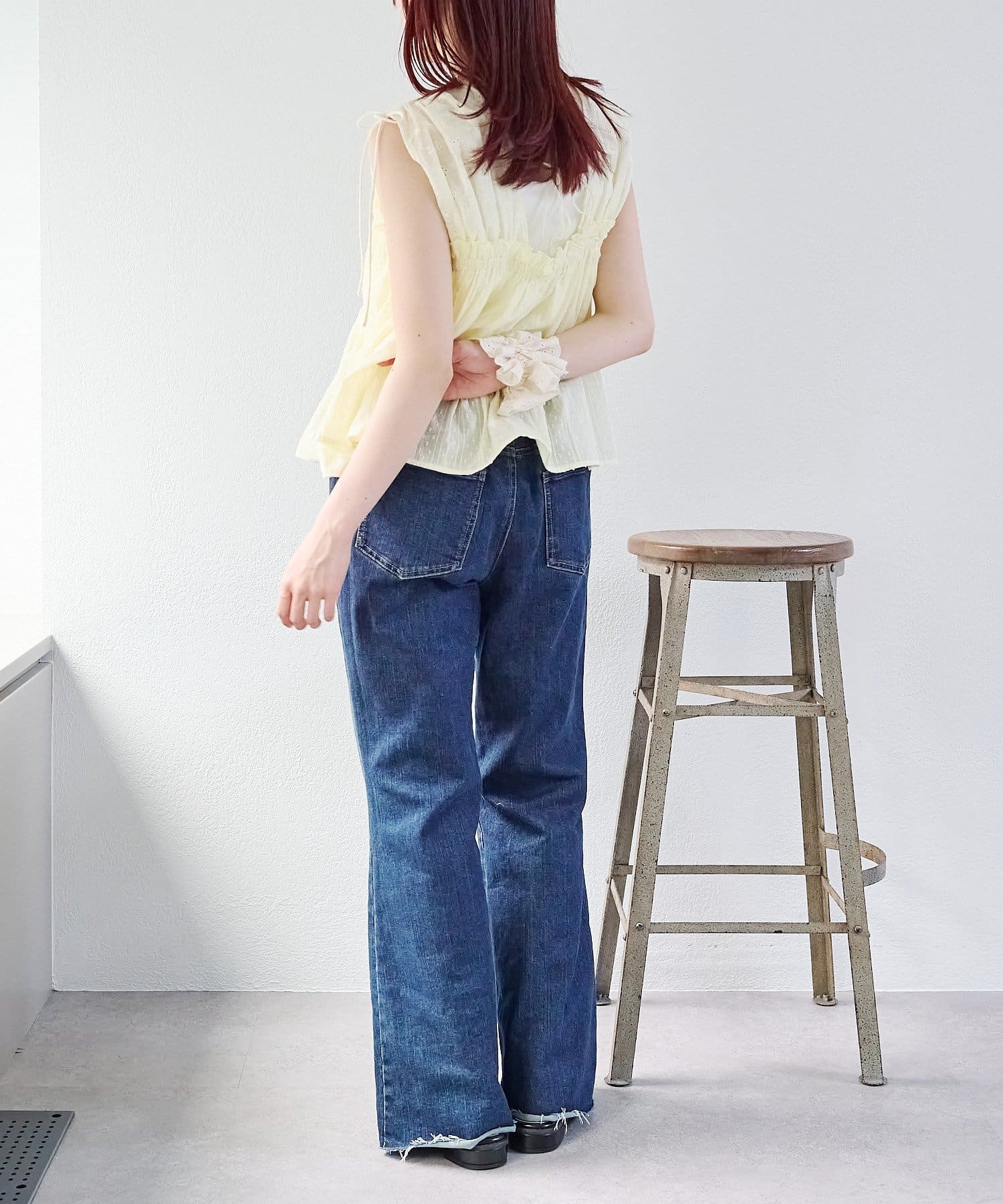 OUTLET(アウトレット) 【w closet】レース付きフレアデニムパンツ