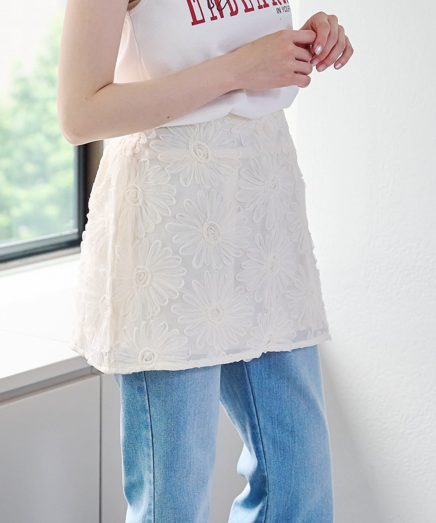 OUTLET(アウトレット) 【w closet】フラワーレースミニスカート