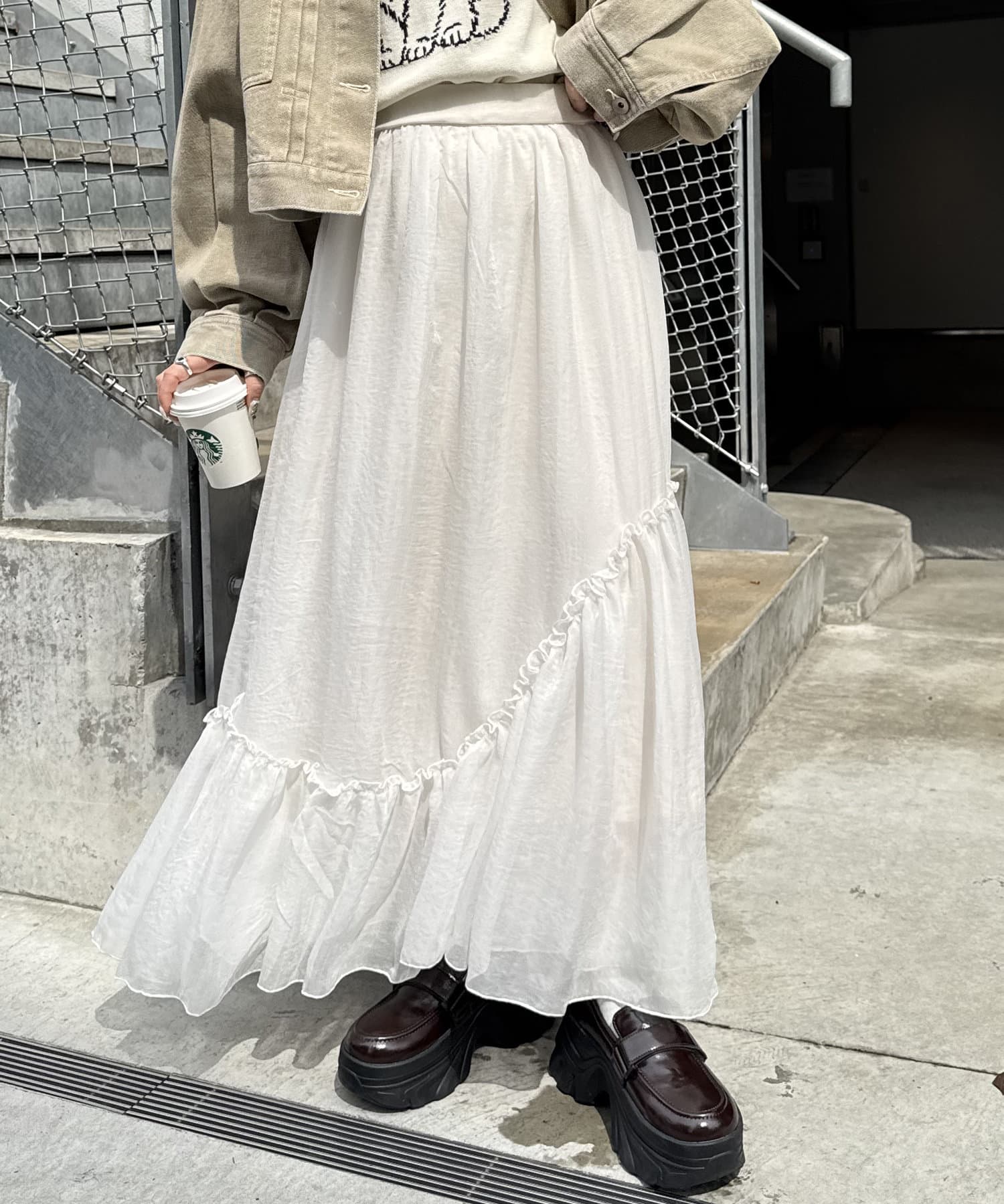 OUTLET(アウトレット) 【w closet】シアーティアードスカート