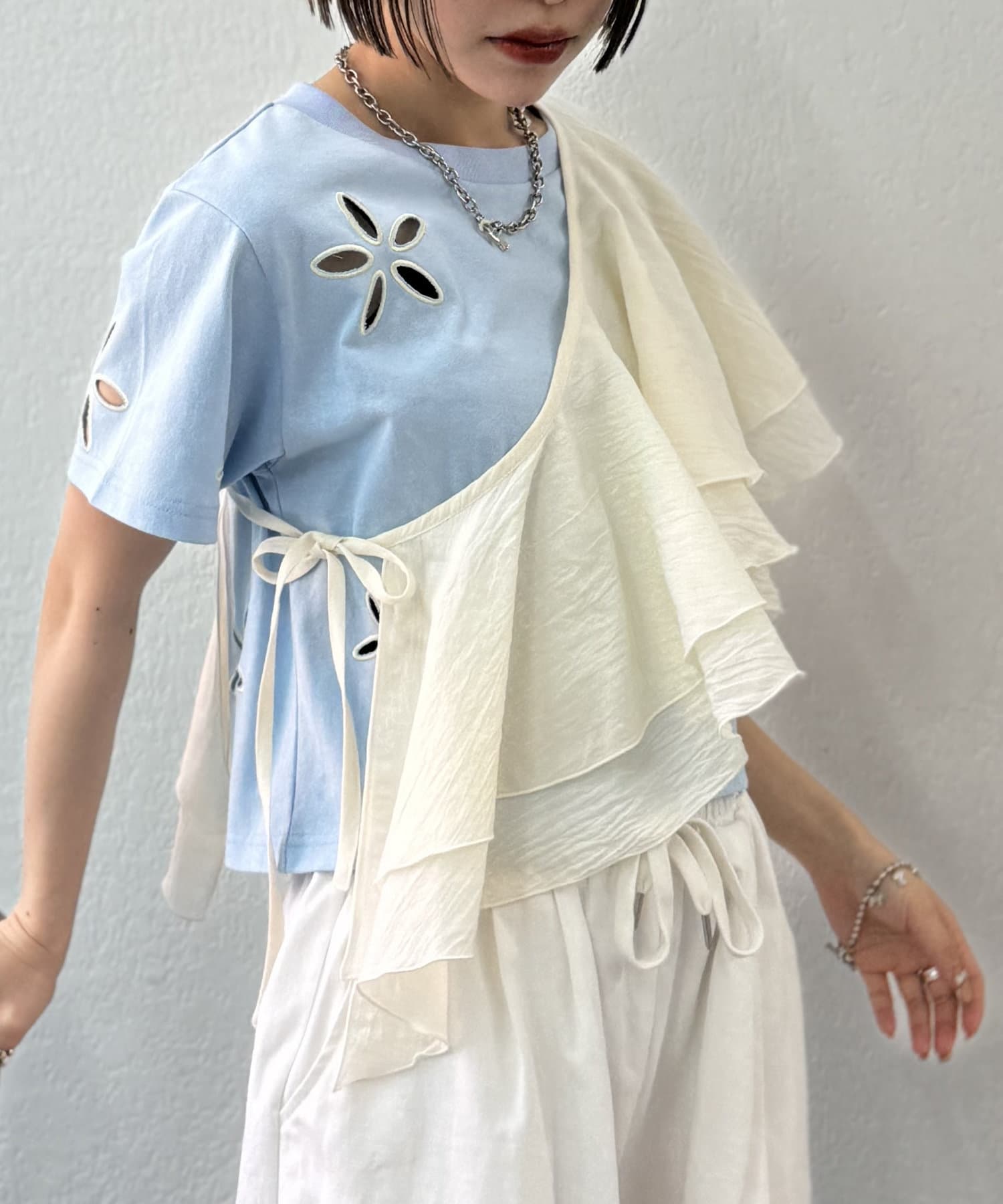 OUTLET(アウトレット) 【w closet】フリル衿付きオールインワン