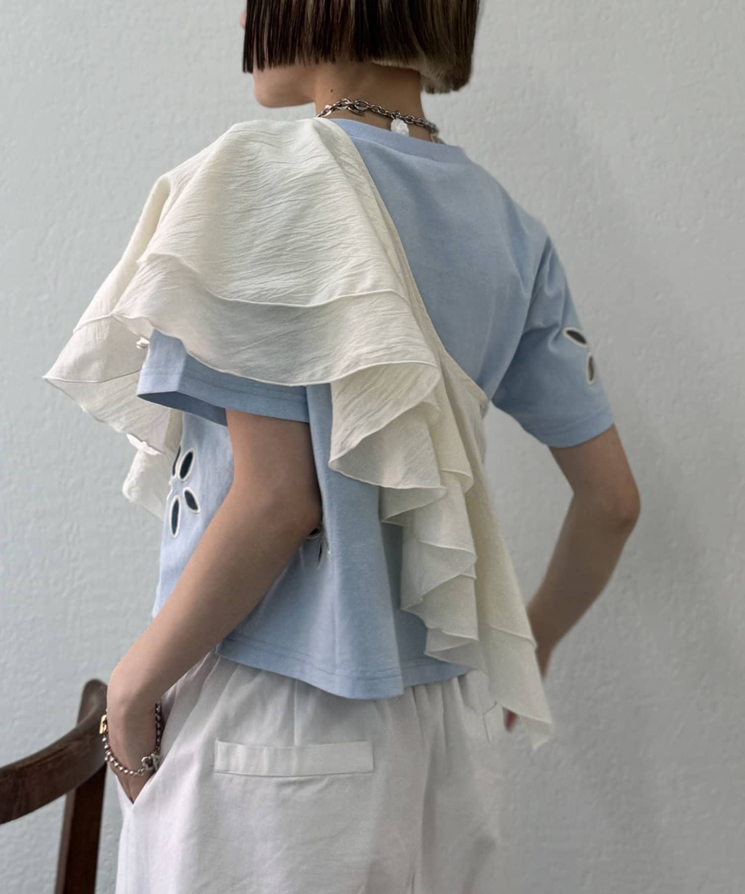 OUTLET(アウトレット) 【w closet】フリル衿付きオールインワン