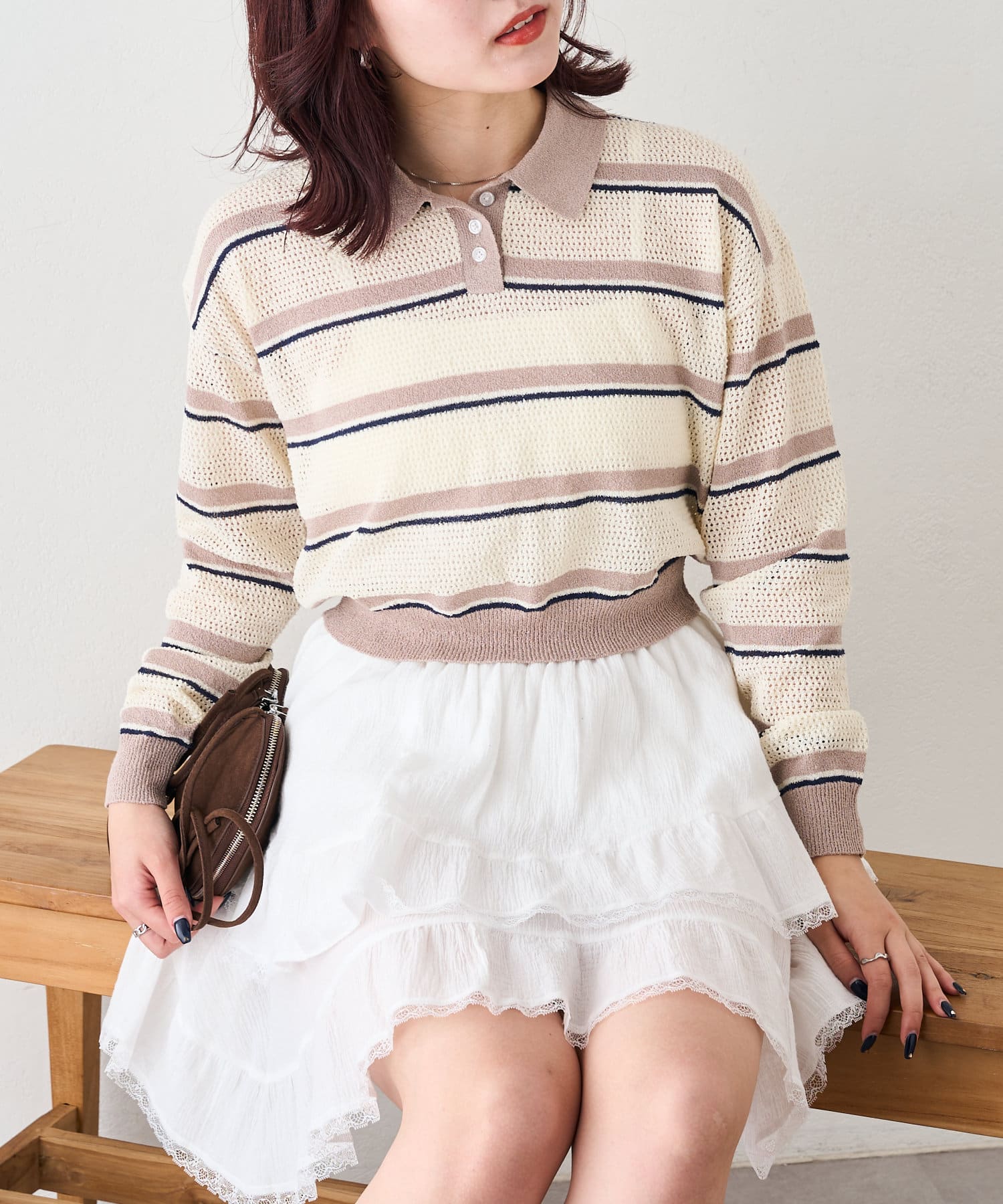 OUTLET(アウトレット) 【w closet】ボーダーポロニット