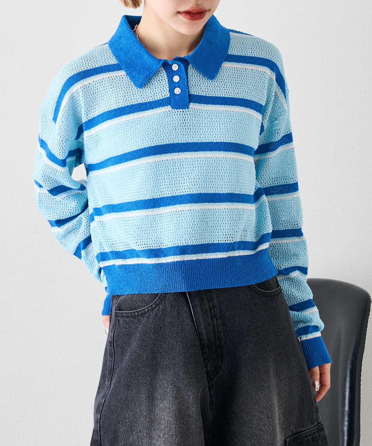 OUTLET(アウトレット) 【w closet】ボーダーポロニット