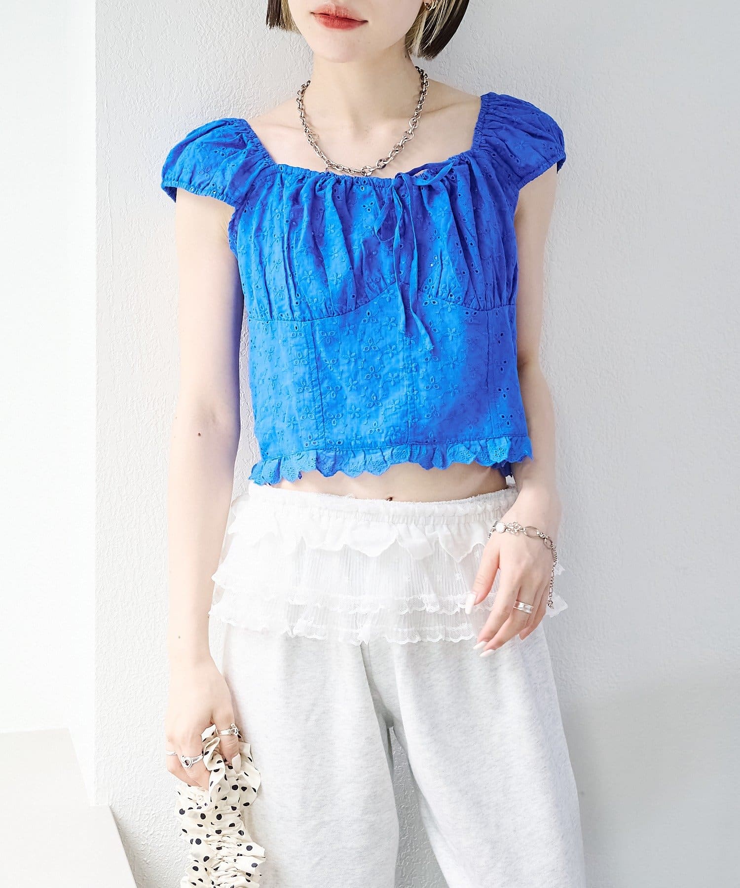 OUTLET(アウトレット) 【w closet】シフリーレースパフブラウス